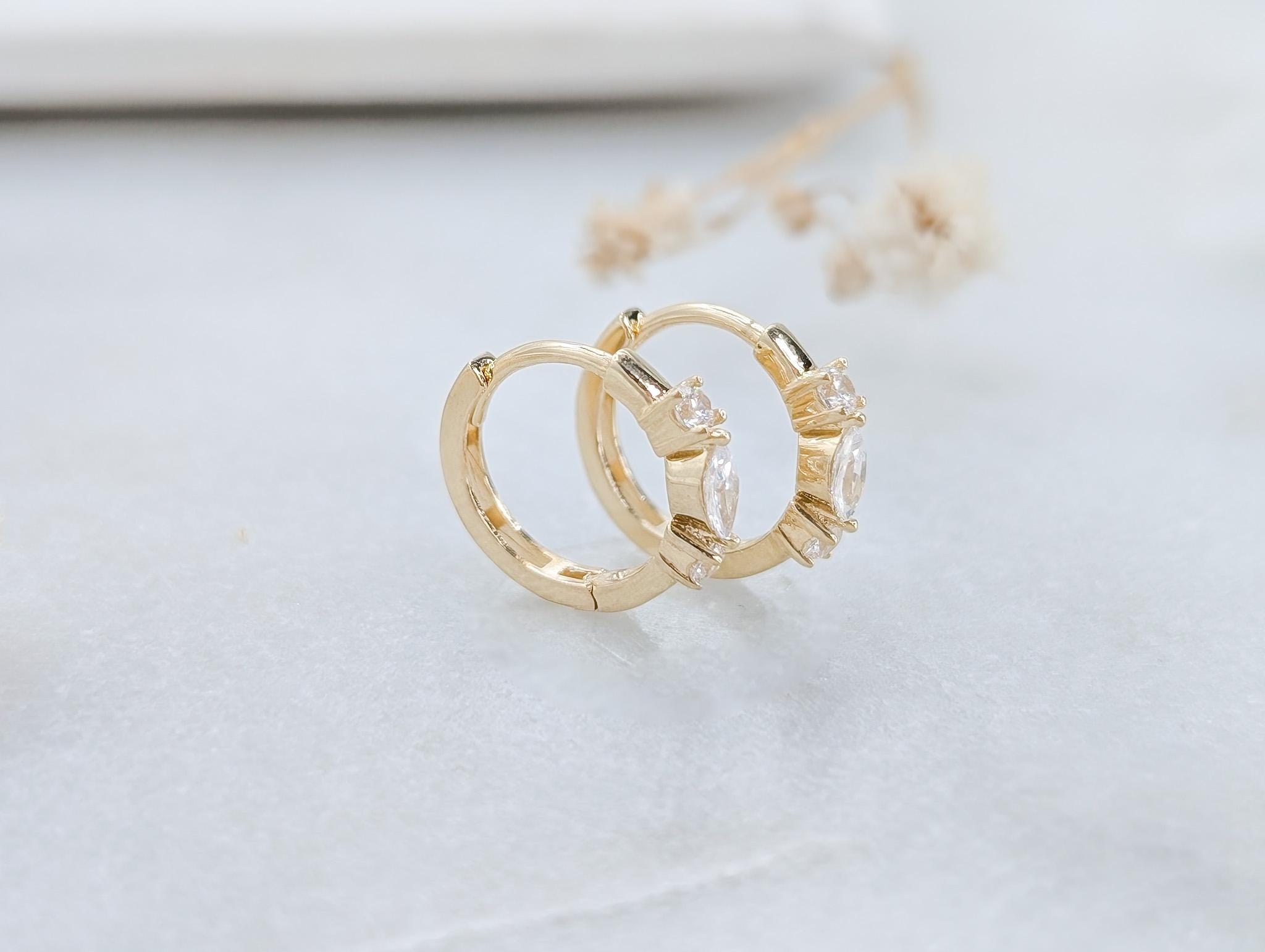 Mini Marquise Gold Huggies