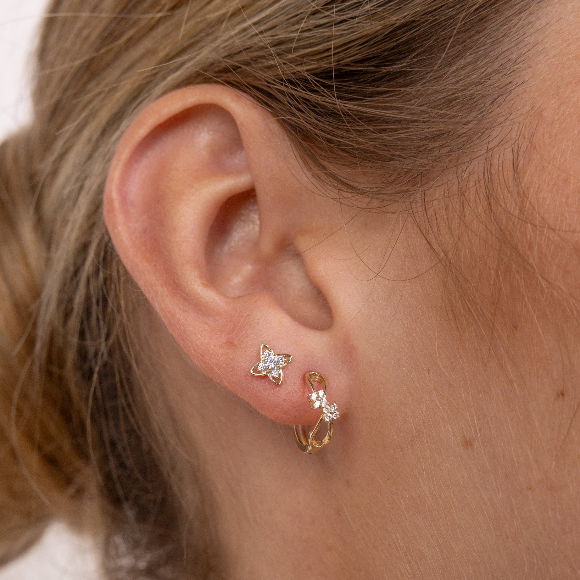 Gold Infinity Flower Hoop Earrings