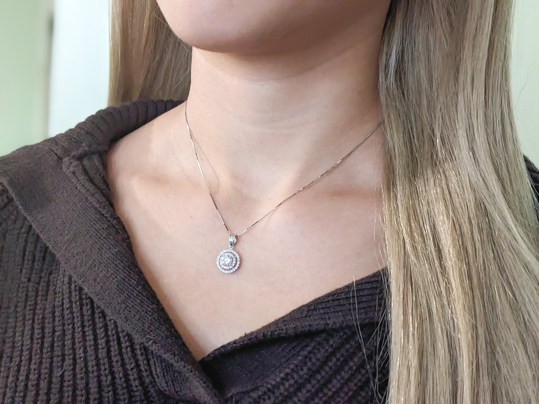 Double Pavé Halo Pendant - .925 Sterling Silver