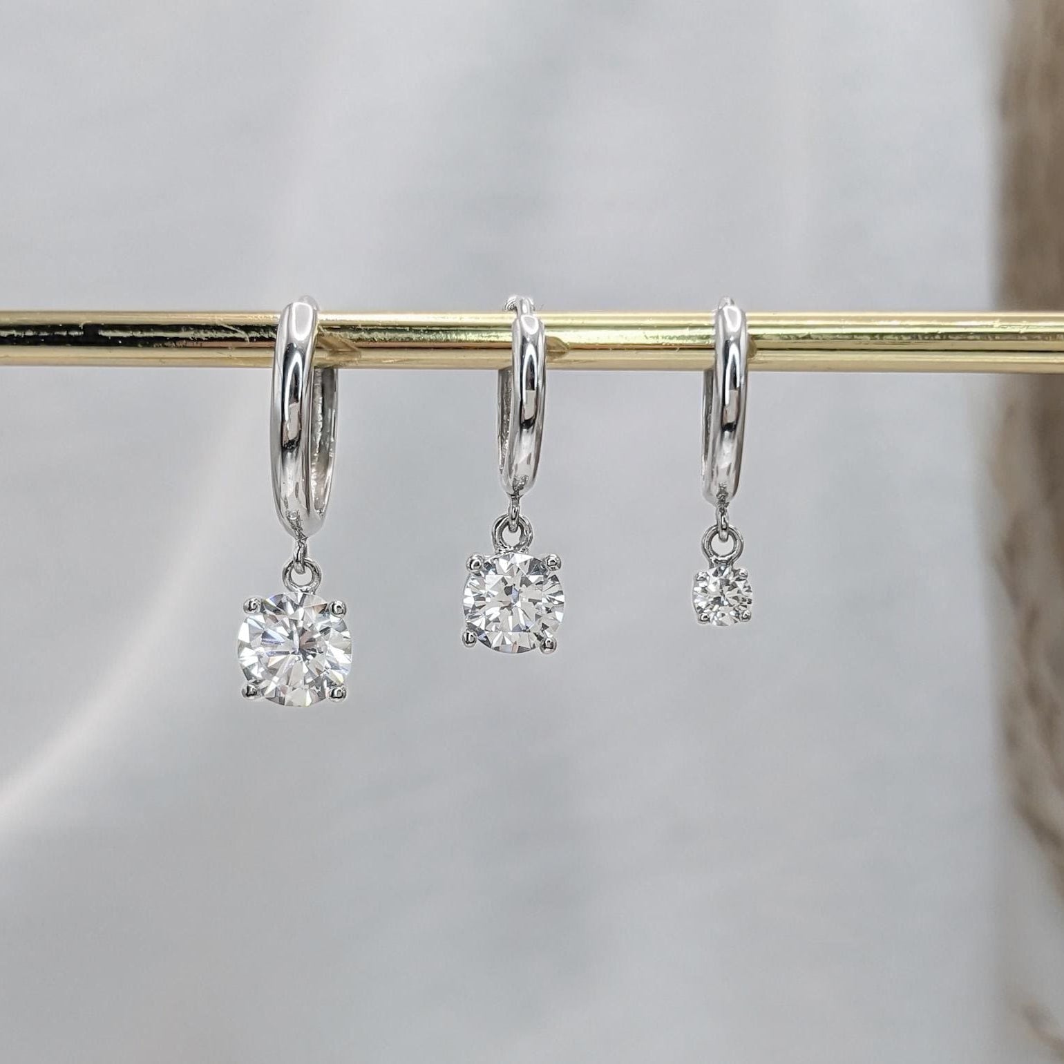 Solitaire Dangle Hoop Earrings – .925 Sterling Silver Hoops