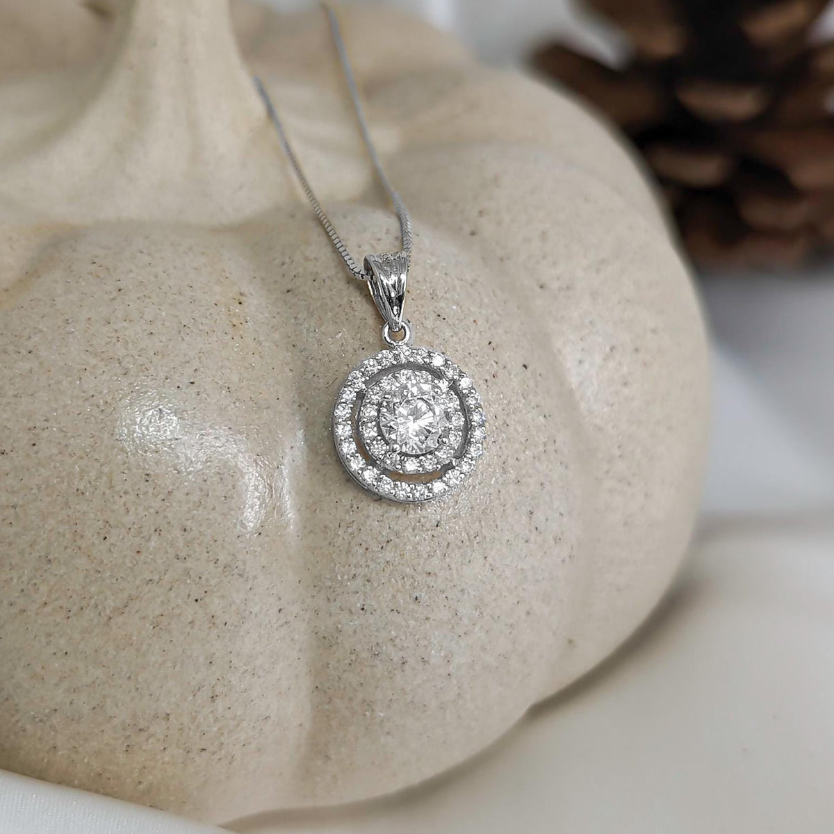 Double Pavé Halo Pendant - .925 Sterling Silver