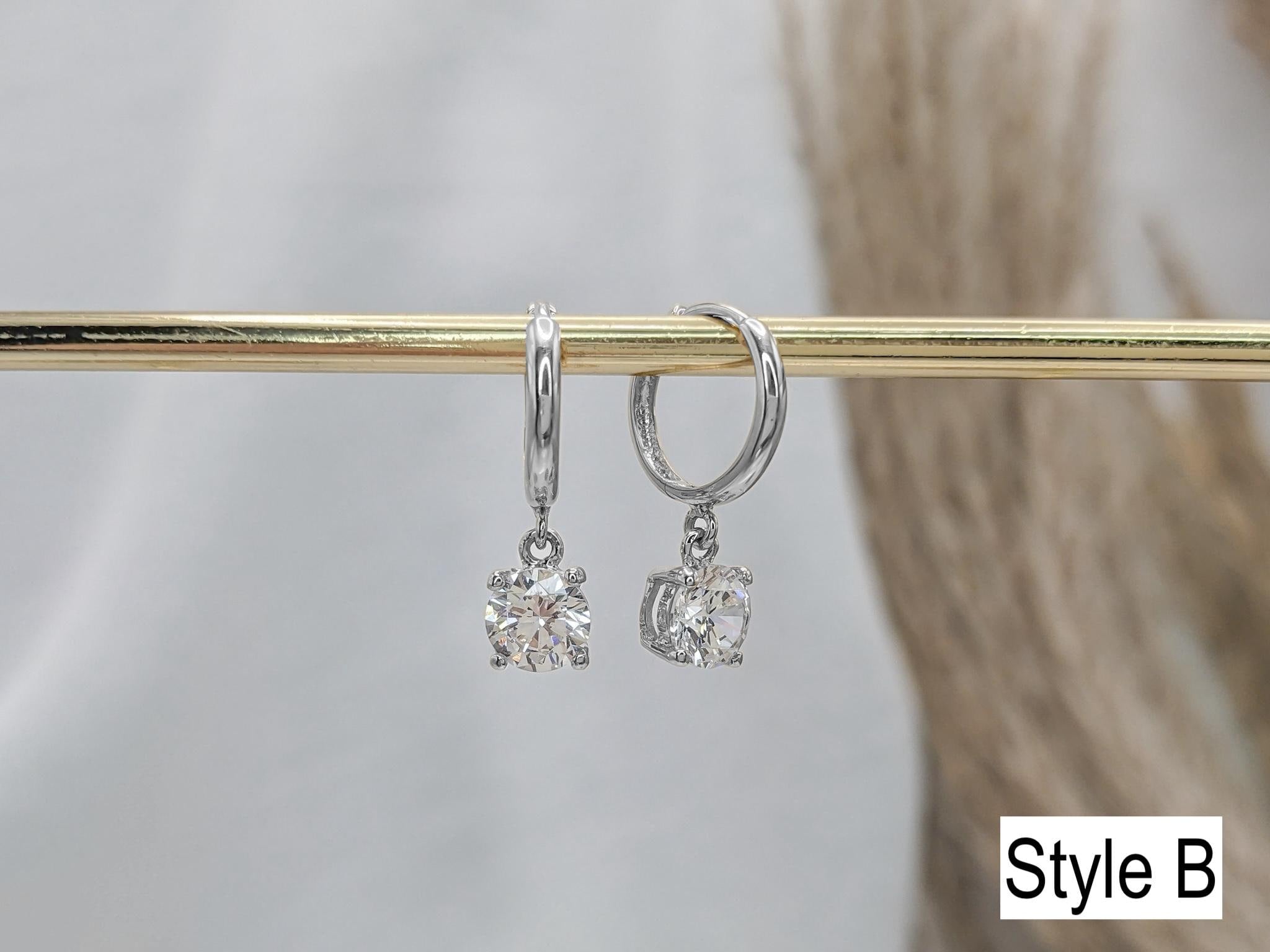 Solitaire Dangle Hoop Earrings – .925 Sterling Silver Hoops