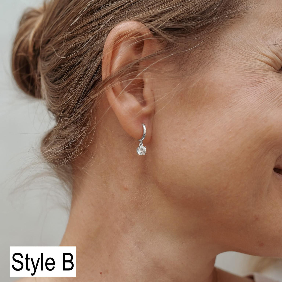 Solitaire Dangle Hoop Earrings – .925 Sterling Silver Hoops
