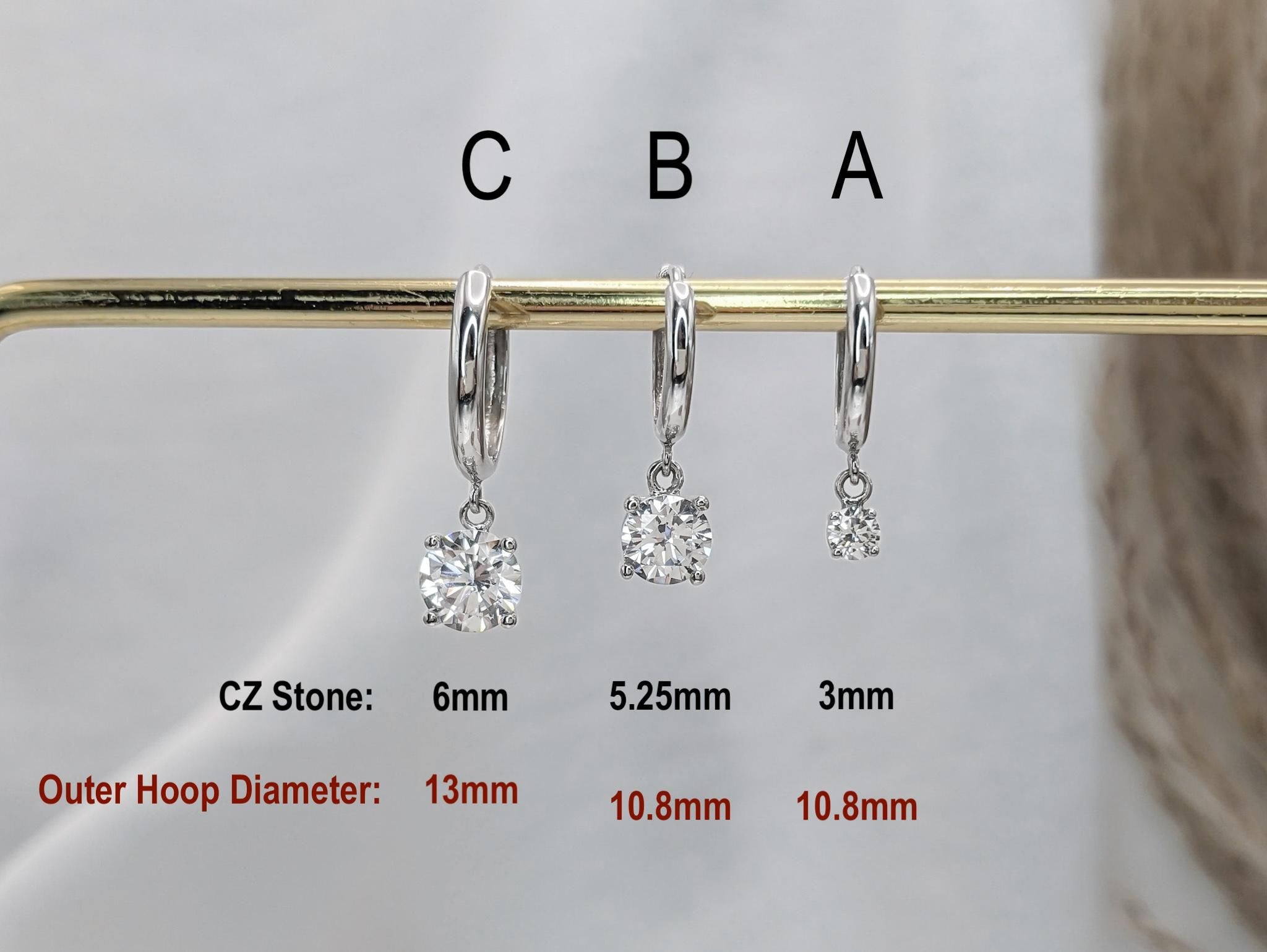 Solitaire Dangle Hoop Earrings – .925 Sterling Silver Hoops