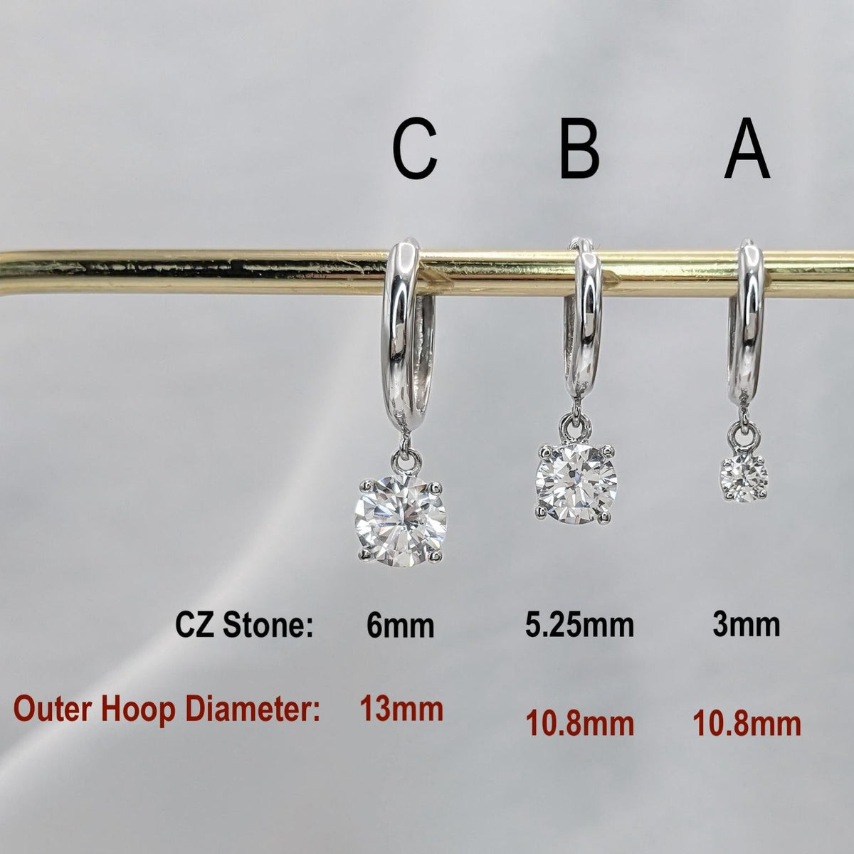 Solitaire Dangle Hoop Earrings – .925 Sterling Silver Hoops