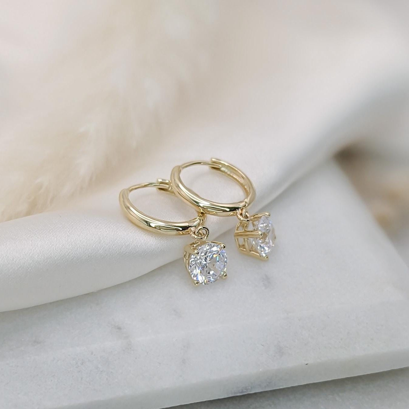 Lab Grown Diamond Solitaire Dangle Hoop Earrings