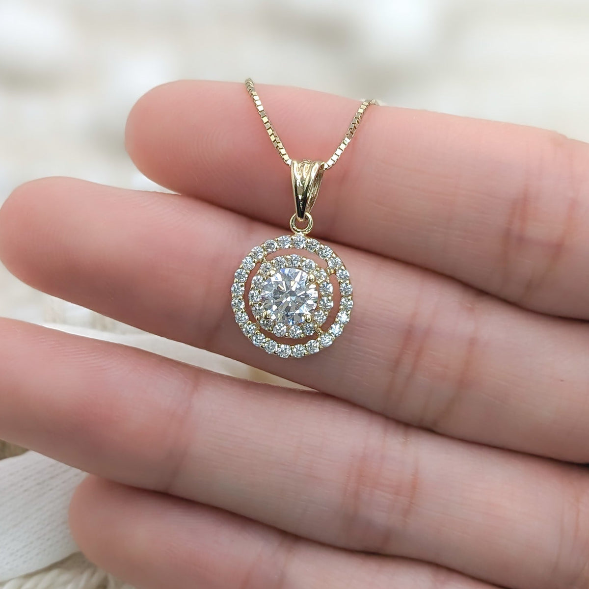 Double Pavé Halo Pendant