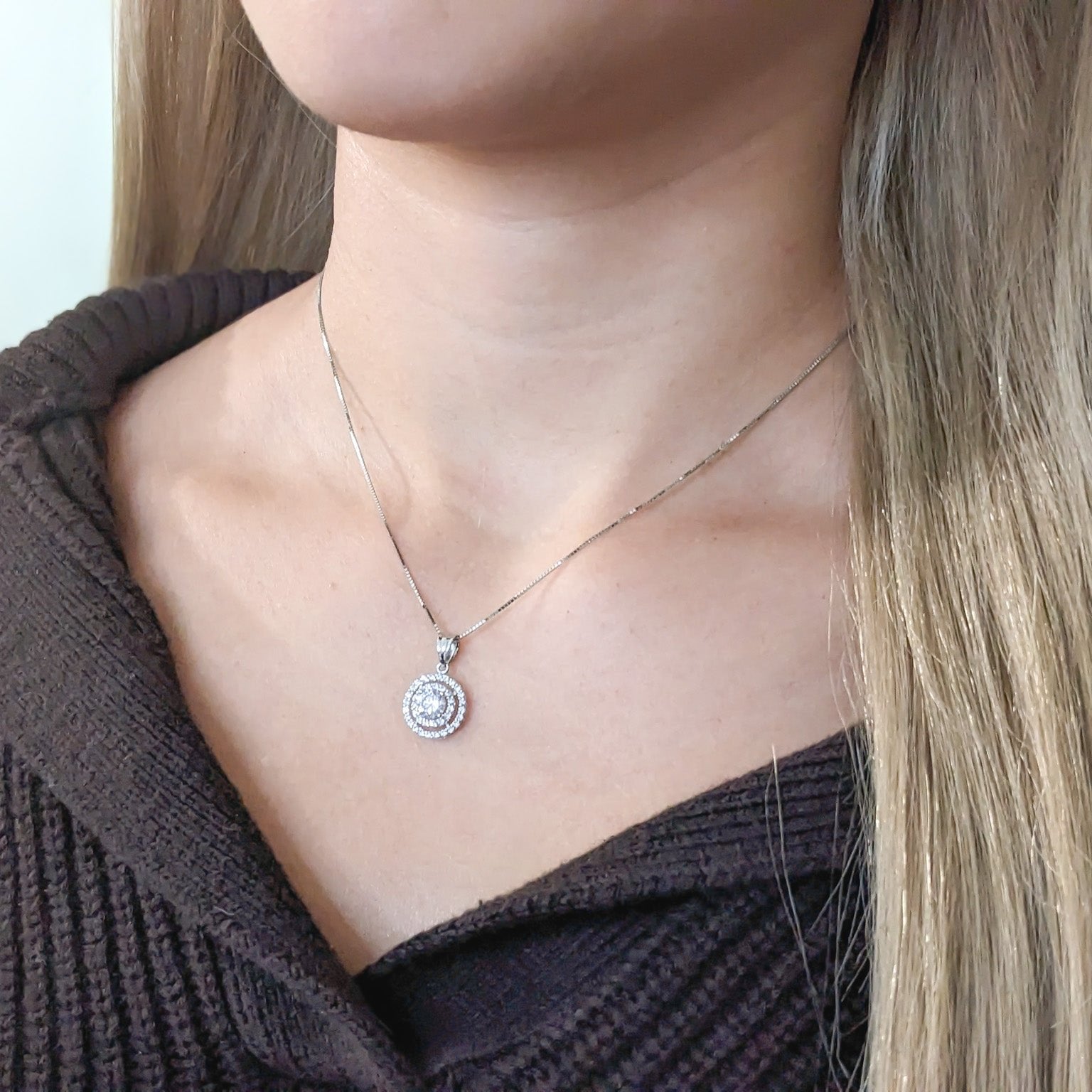 Double Pavé Halo Pendant