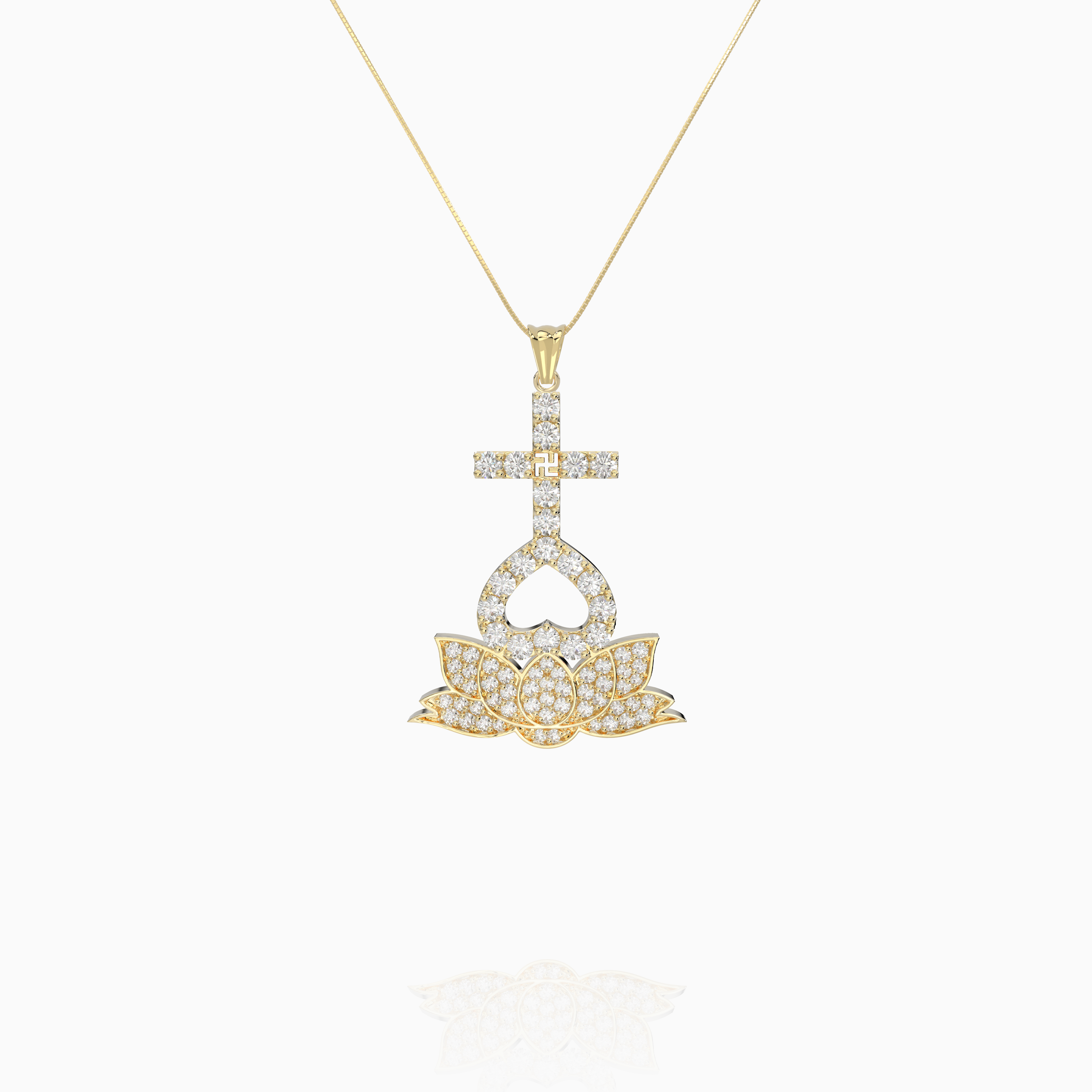 CZ Heart Lotus Pendant
