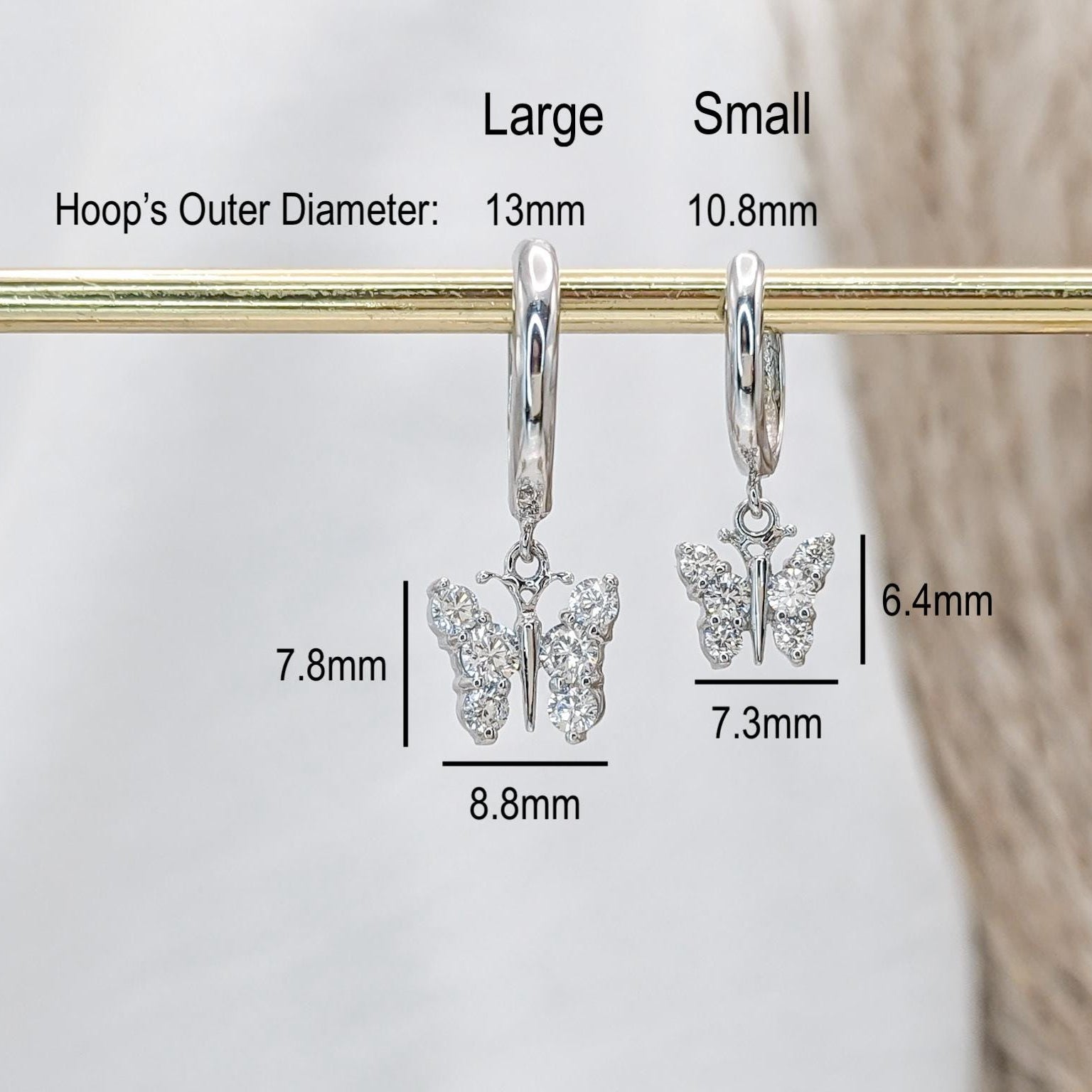 Dainty Butterfly Hoop Earrings - .925 Sterling Silver