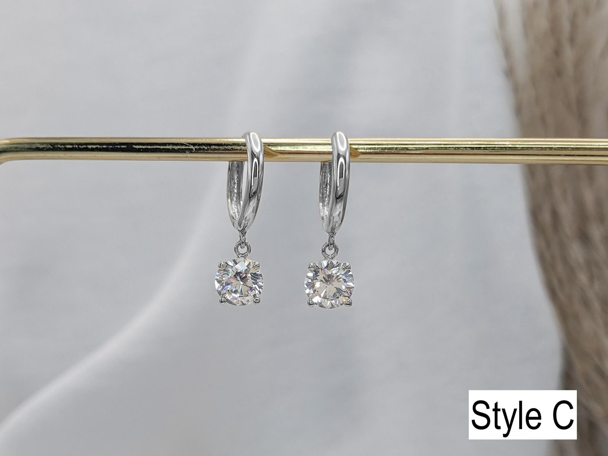 Solitaire Dangle Hoop Earrings – .925 Sterling Silver Hoops