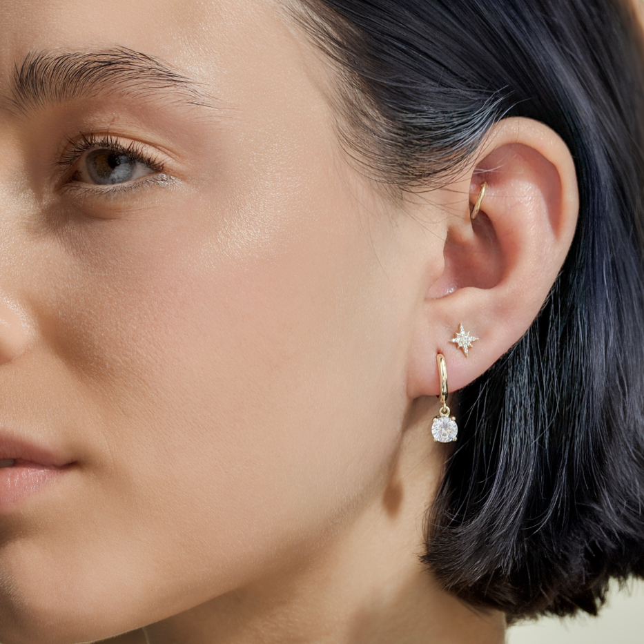 Solitaire Dangle Hoop Earrings