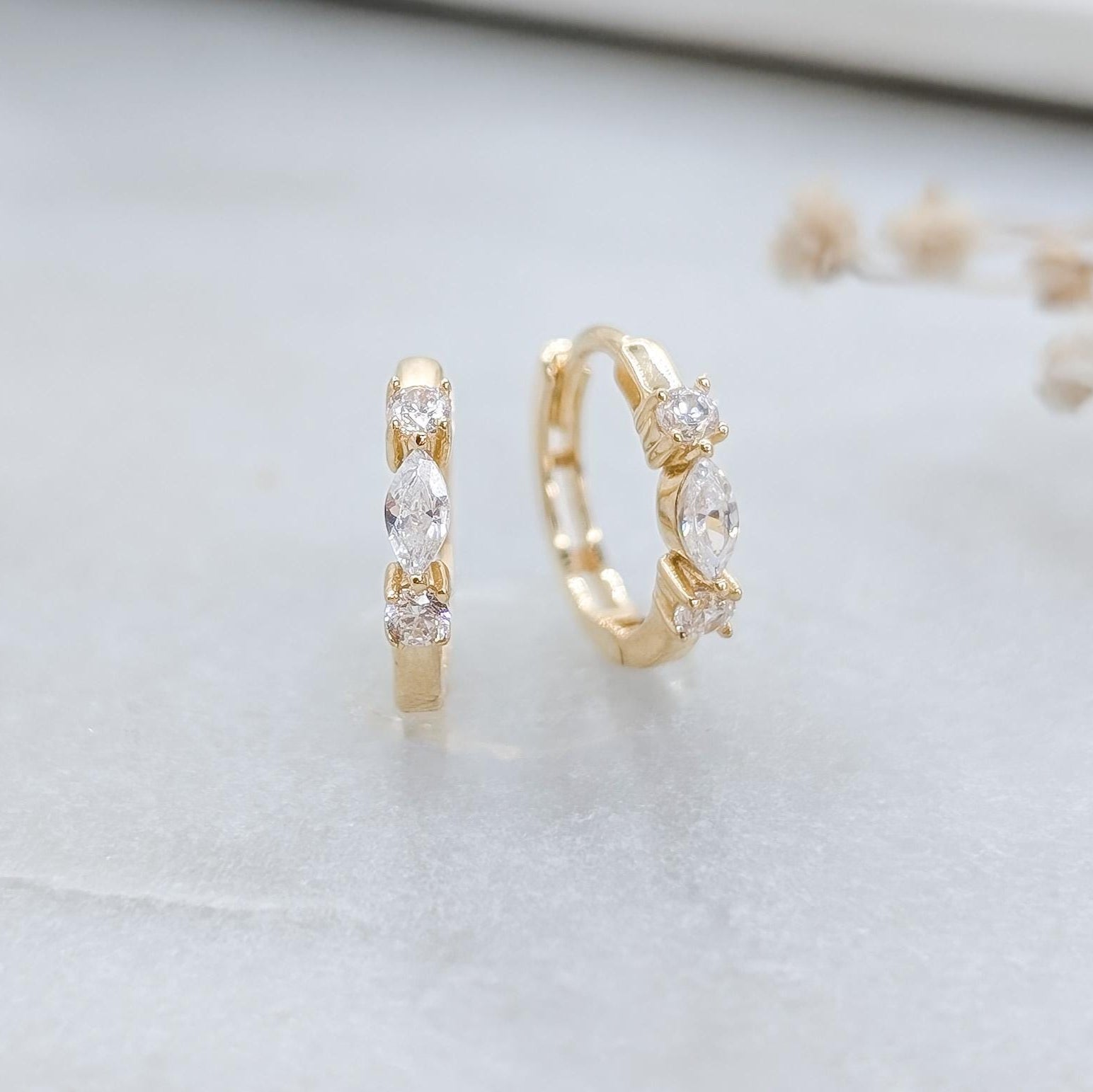 Mini Marquise Gold Huggies