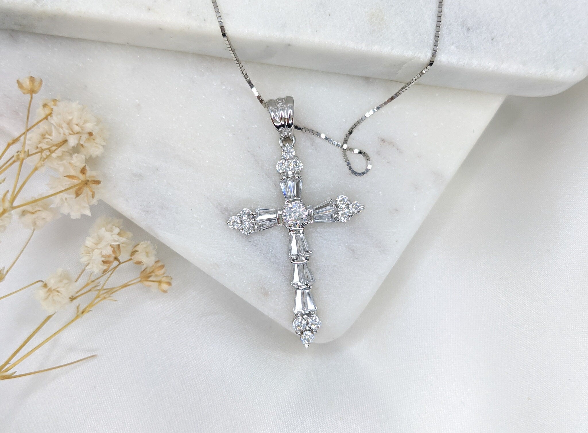 Taper Baguette Cross Pendant