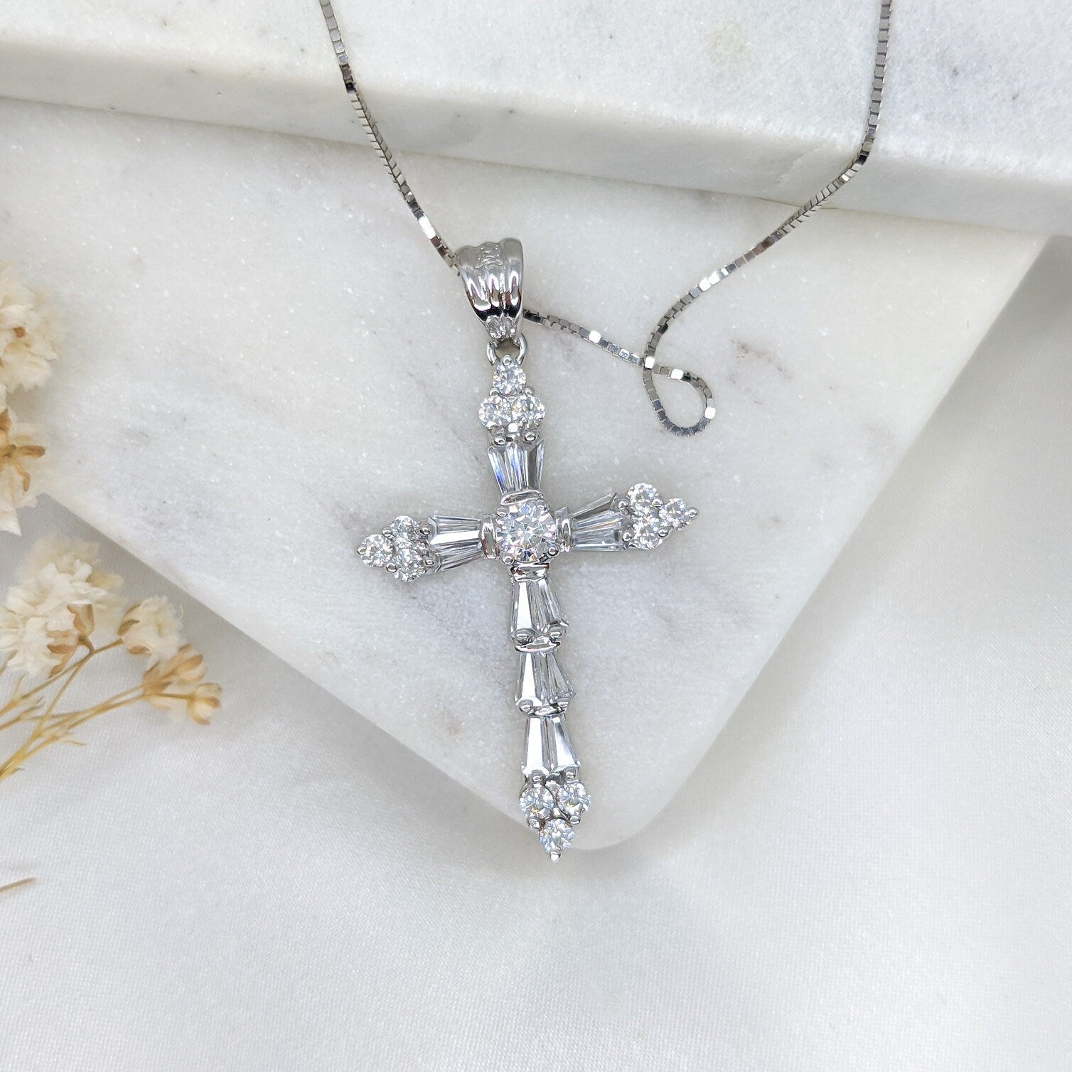Taper Baguette Cross Pendant