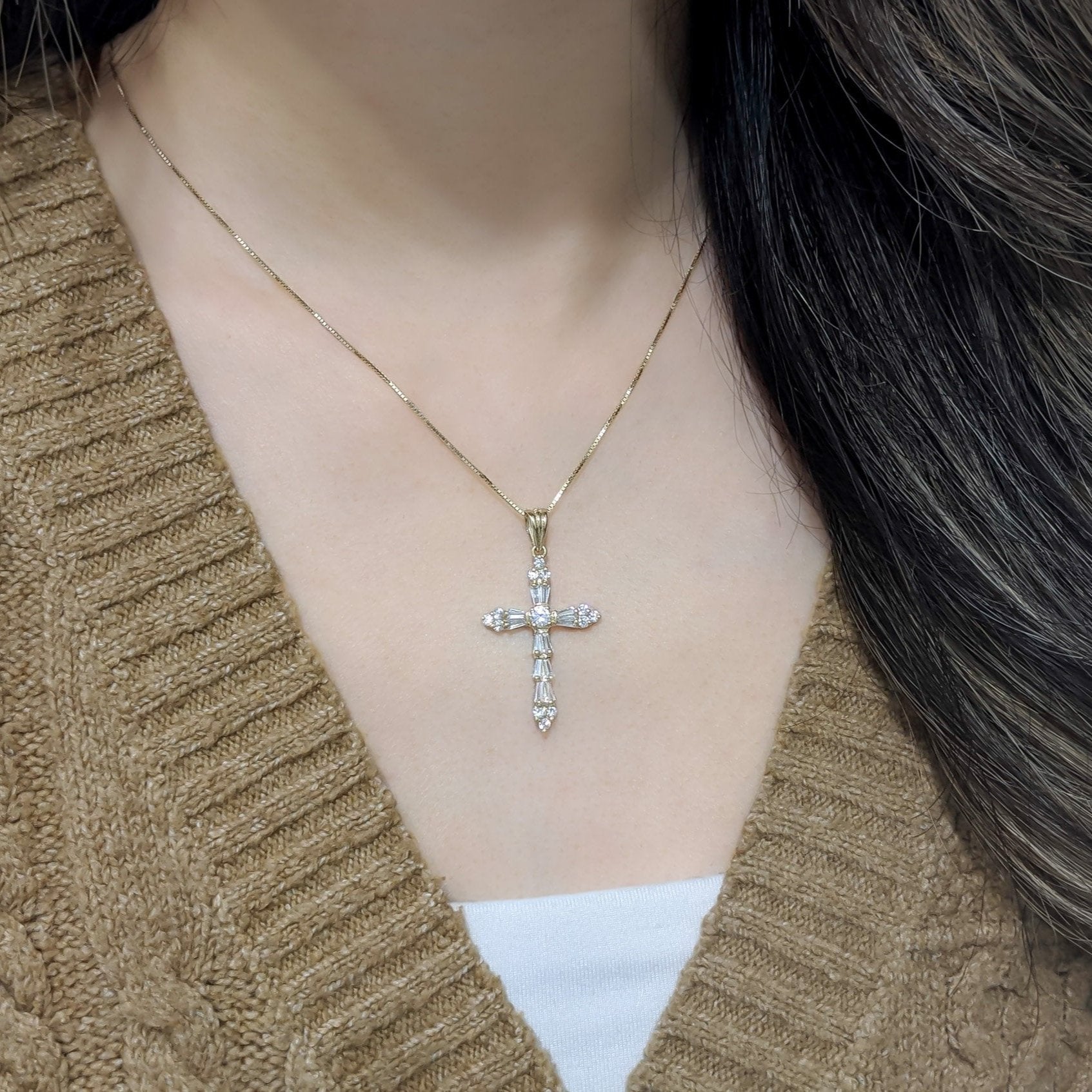 Taper Baguette Cross Pendant