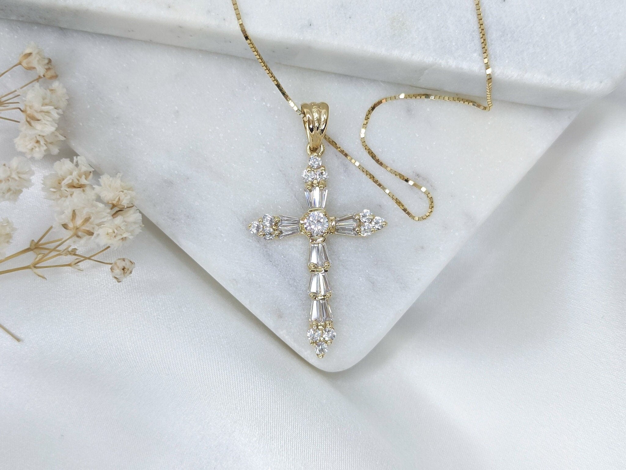 Taper Baguette Cross Pendant