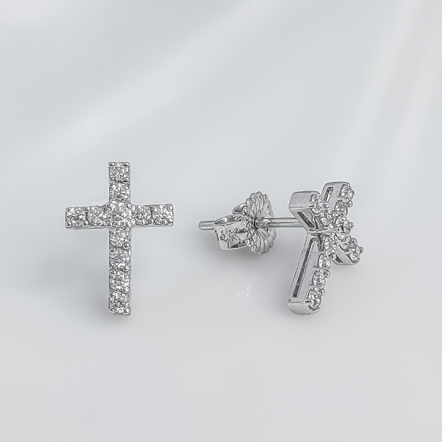 Mini Pavé Cross Earrings