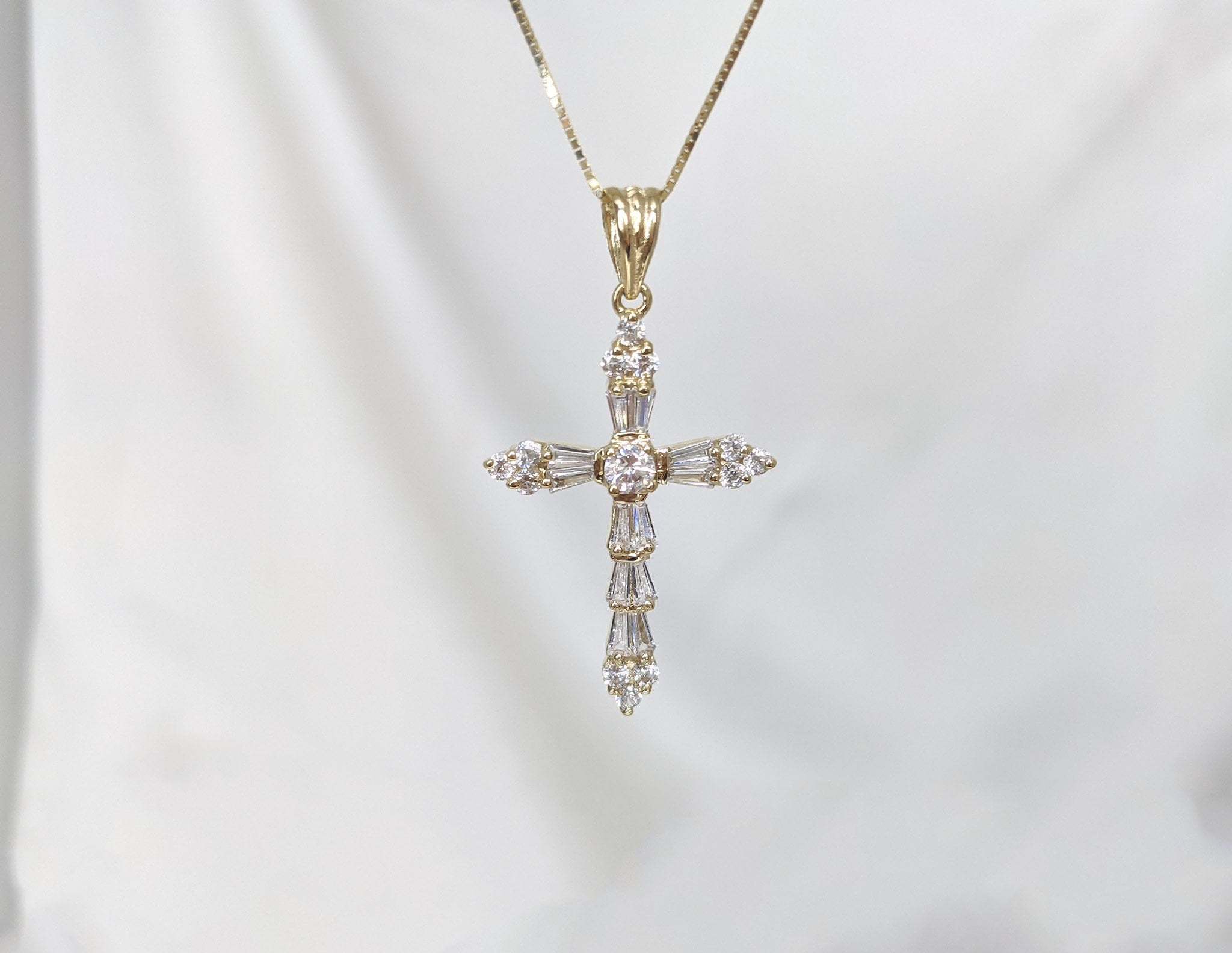 Taper Baguette Cross Pendant