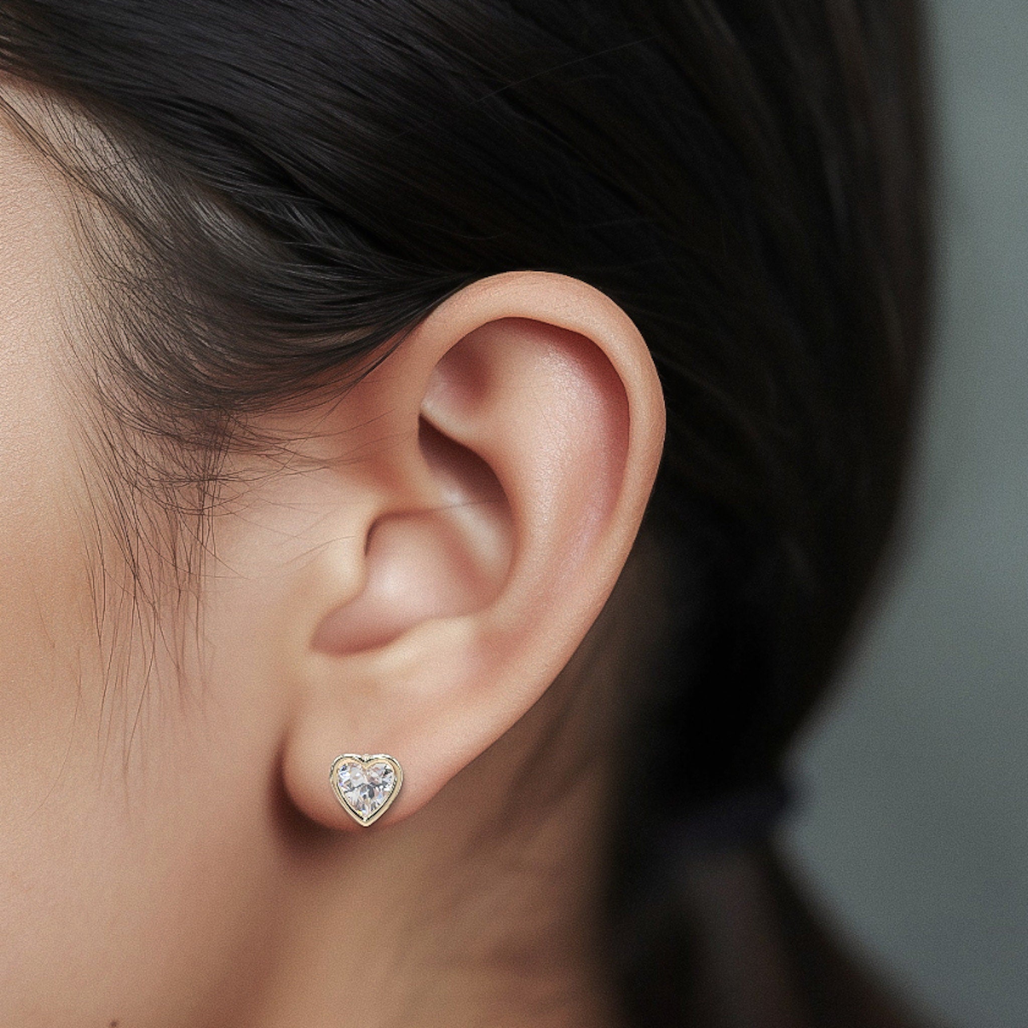 Bezel Solitaire Heart Earrings