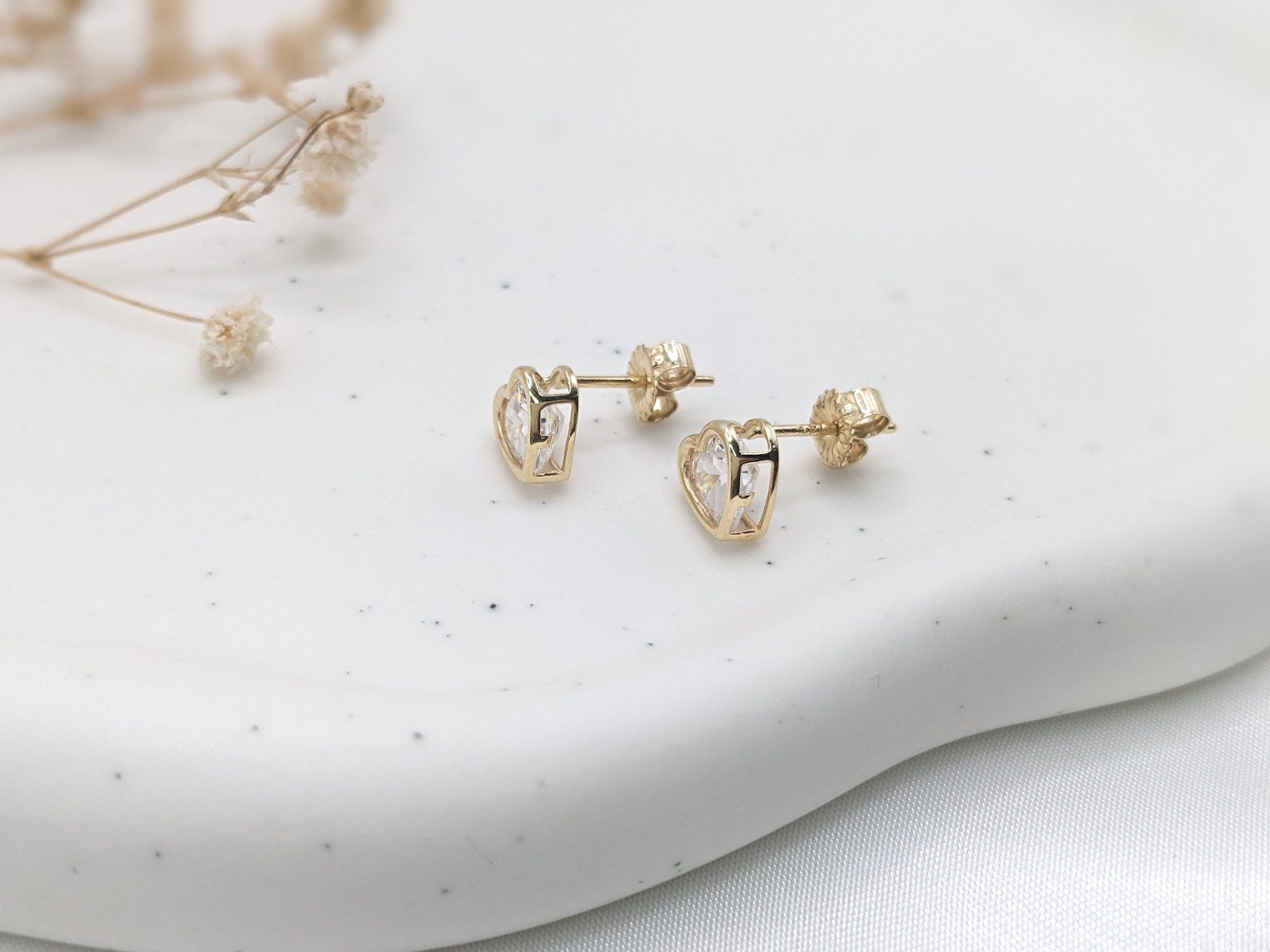 Bezel Solitaire Heart Earrings