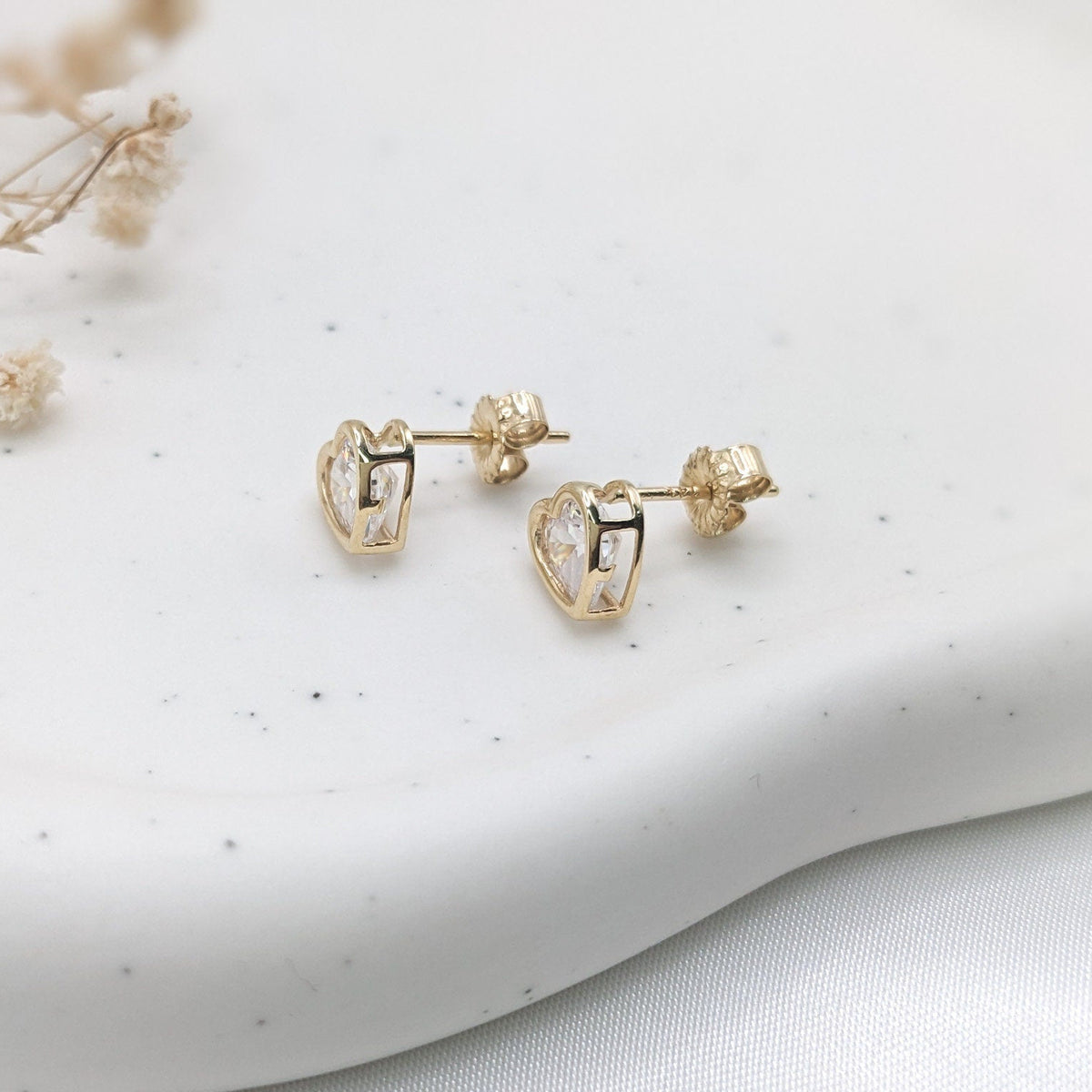 Bezel Solitaire Heart Earrings