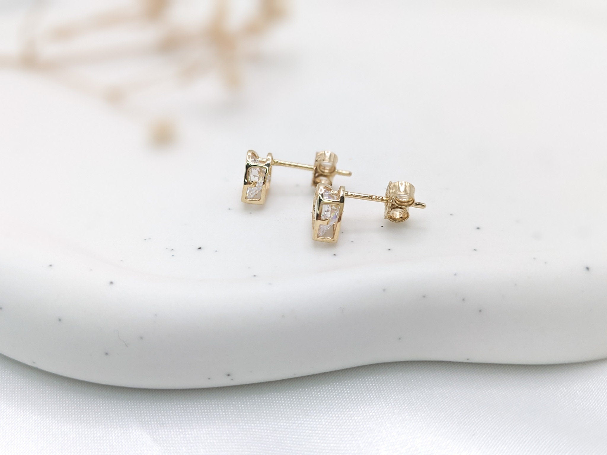 Bezel Solitaire Heart Earrings
