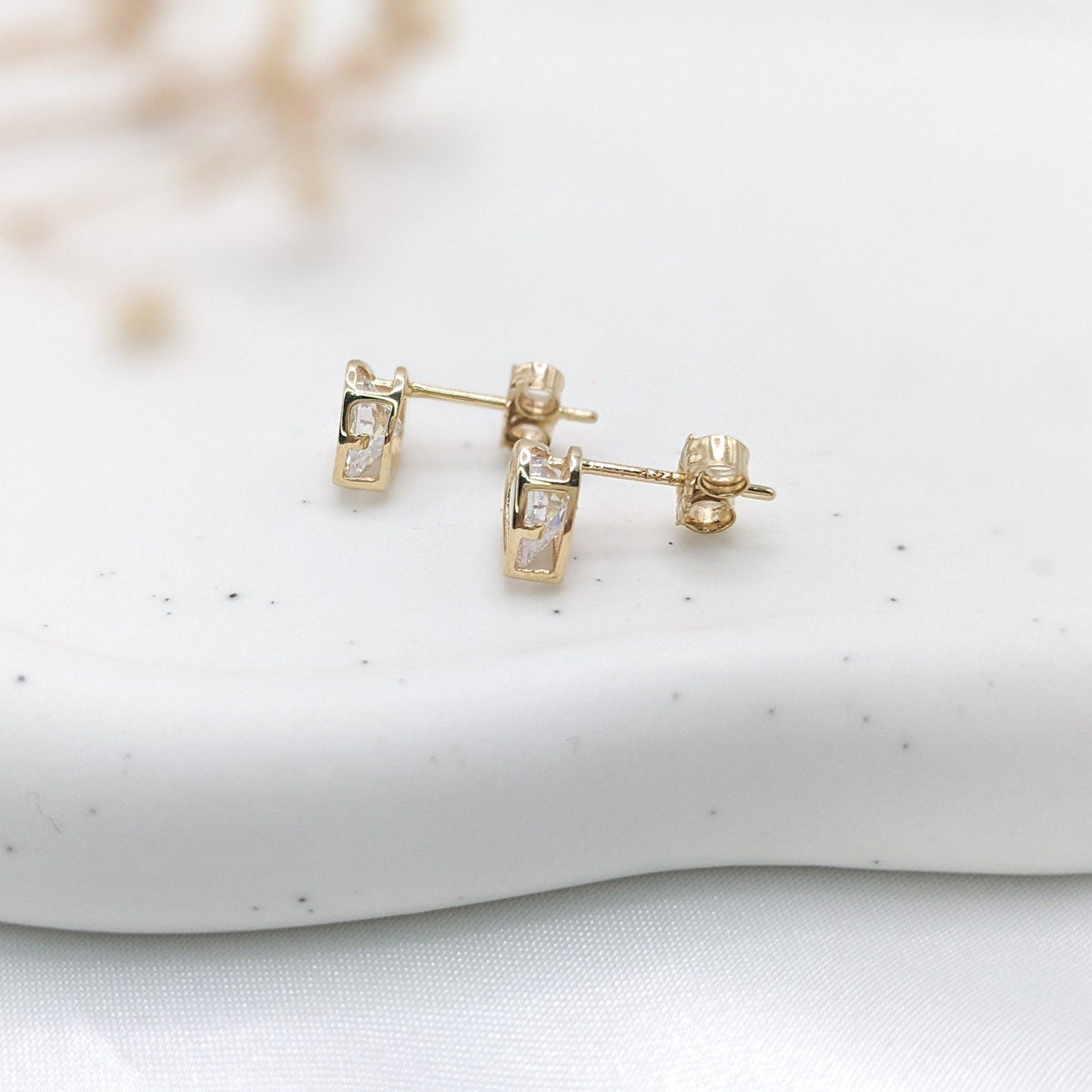 Bezel Solitaire Heart Earrings