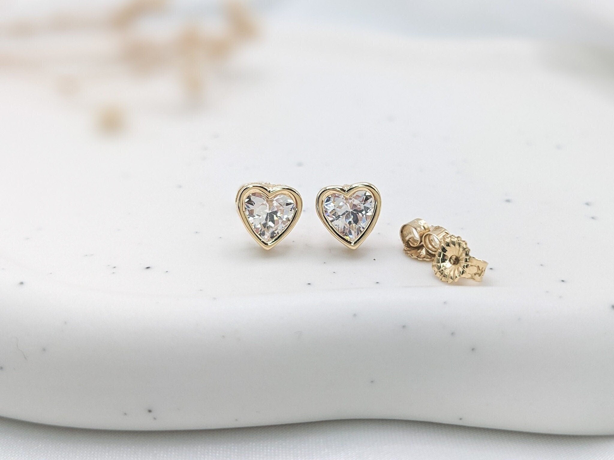 Bezel Solitaire Heart Earrings