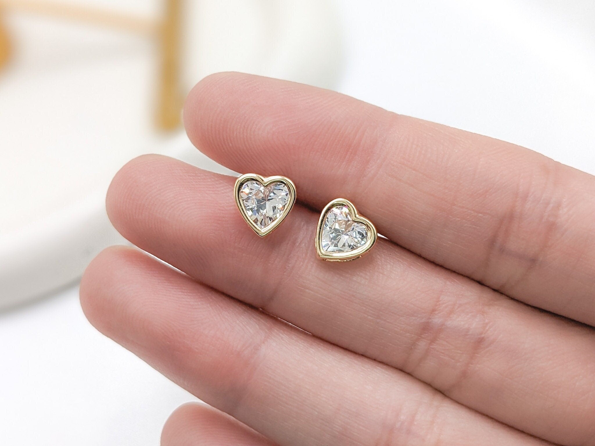 Bezel Solitaire Heart Earrings