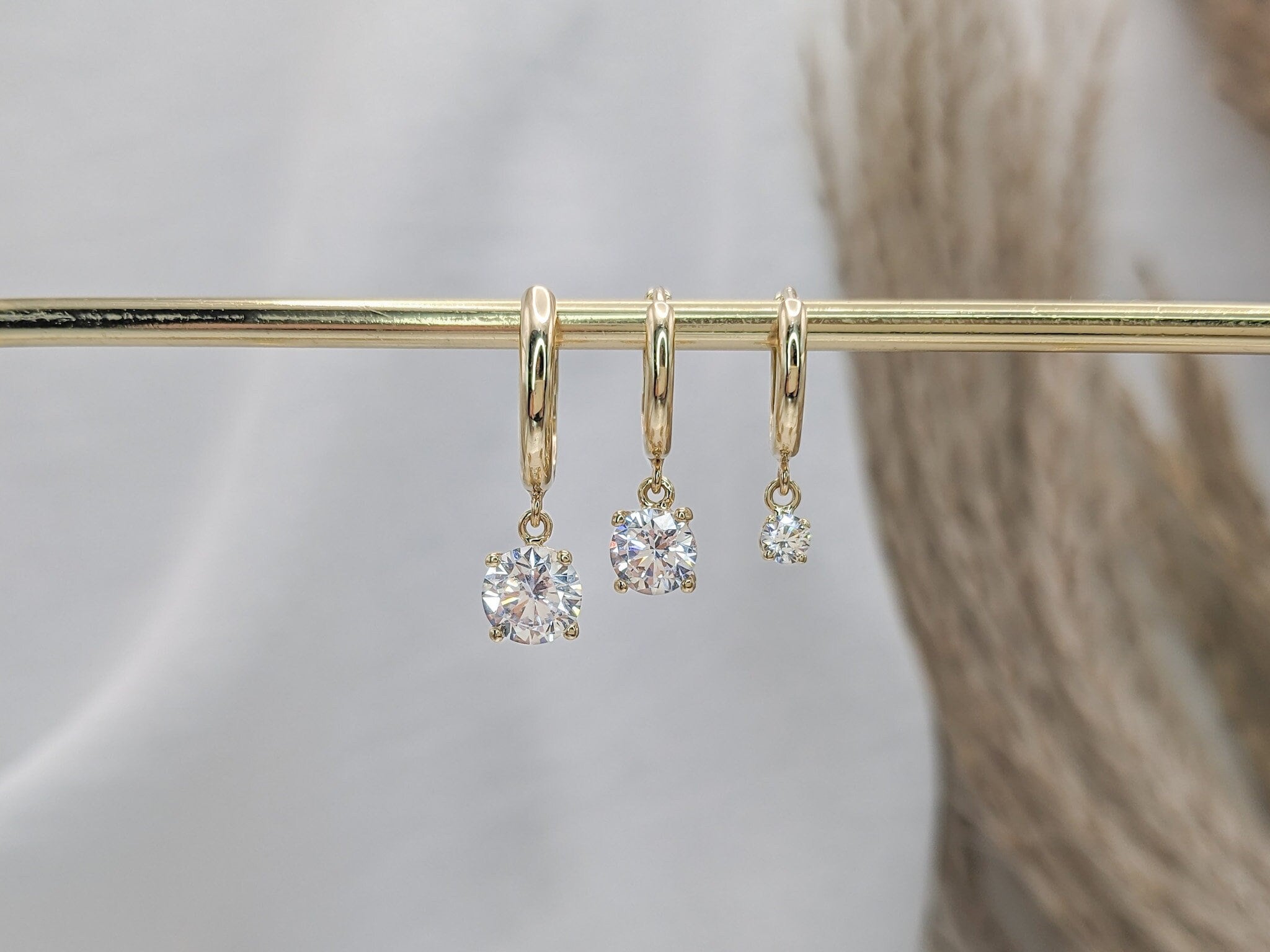 Solitaire Dangle Hoop Earrings