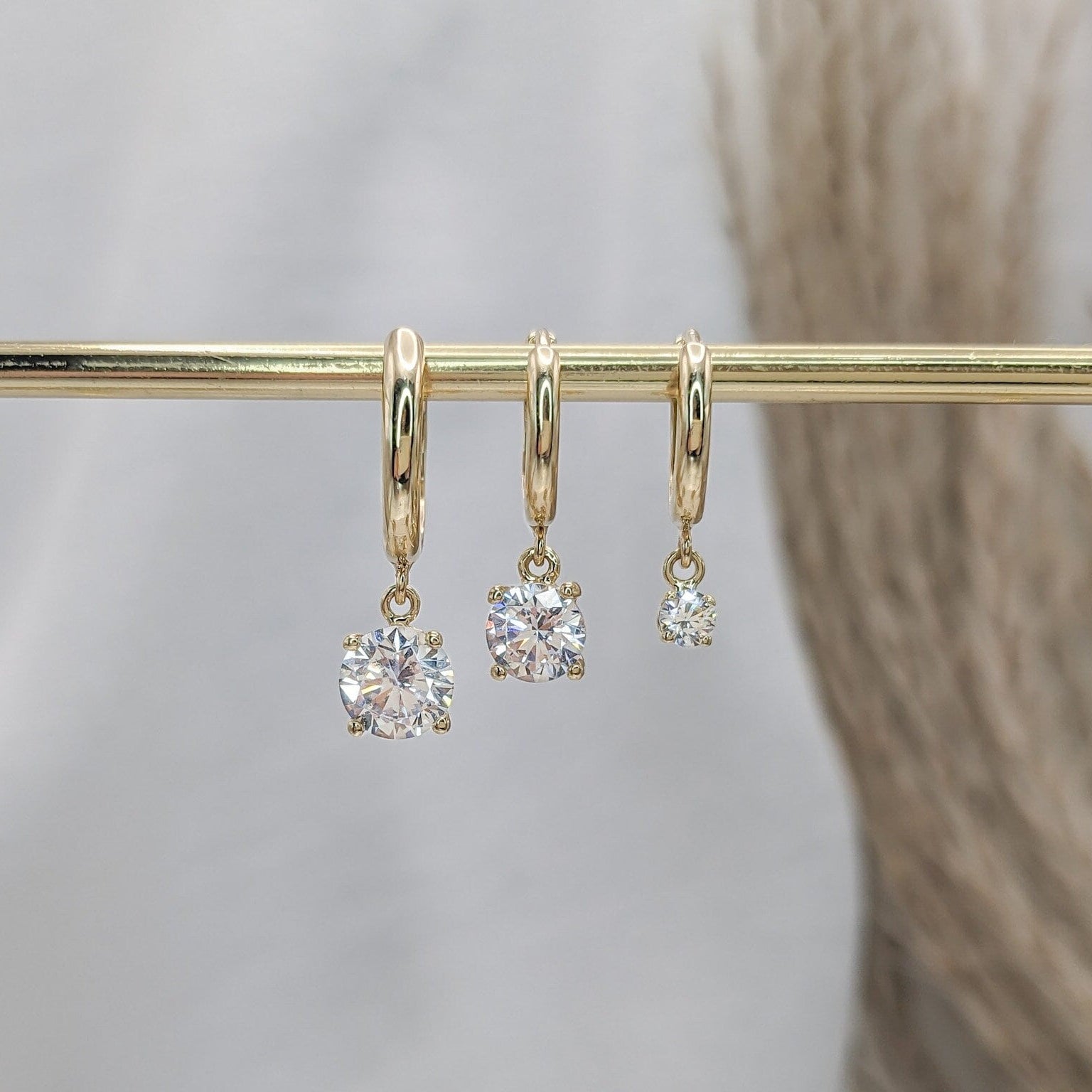 Solitaire Dangle Hoop Earrings