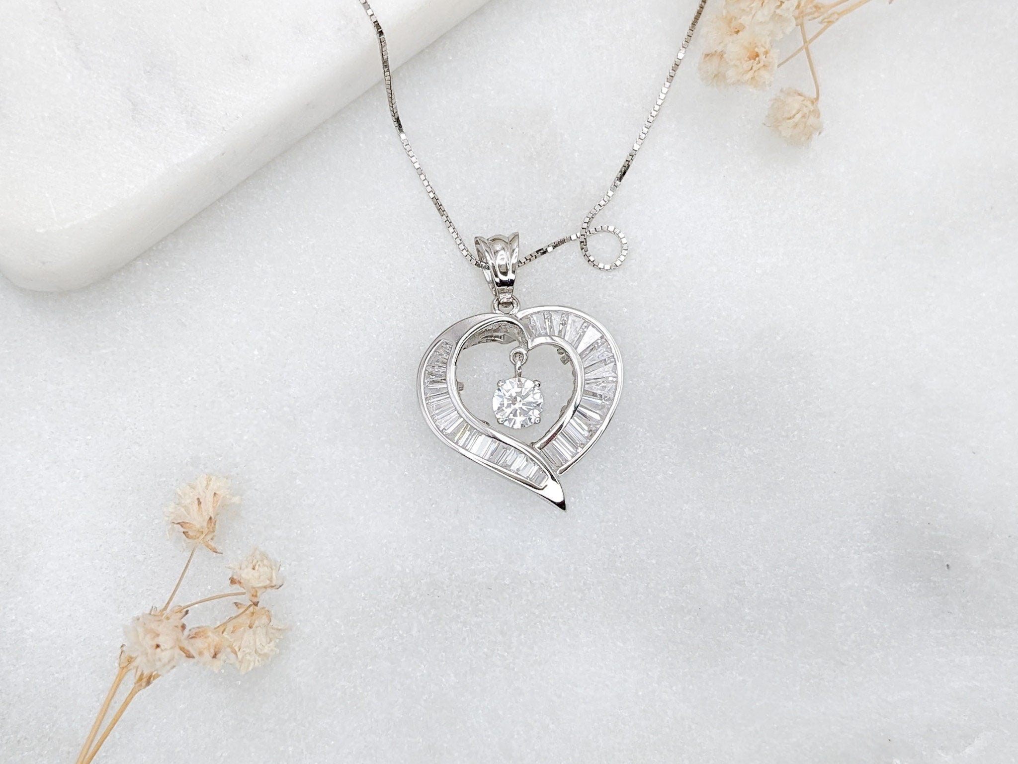 Dancing Baguette Heart Pendant