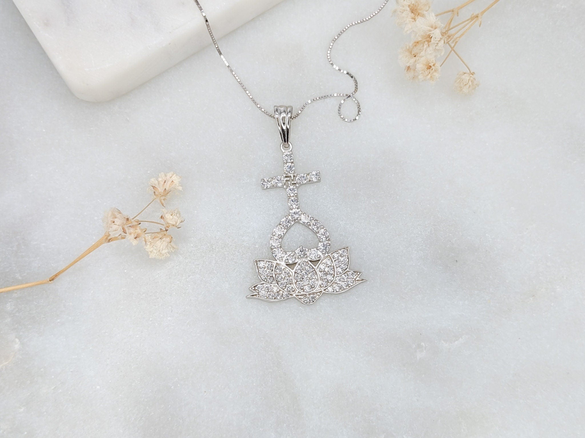 CZ Heart Lotus Pendant