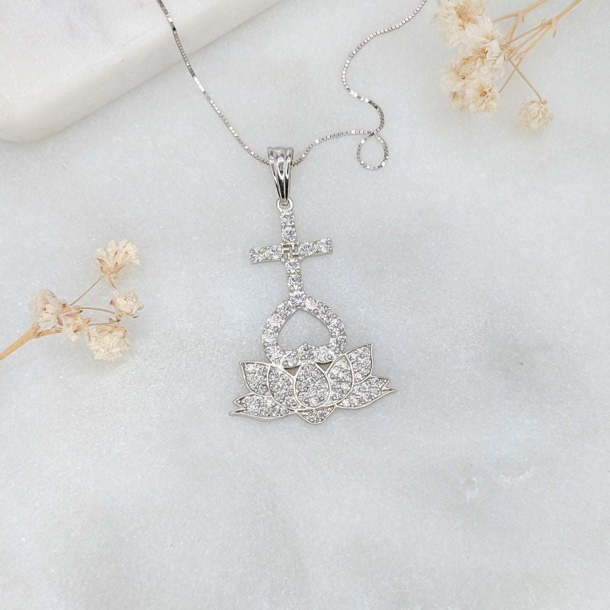 CZ Heart Lotus Pendant