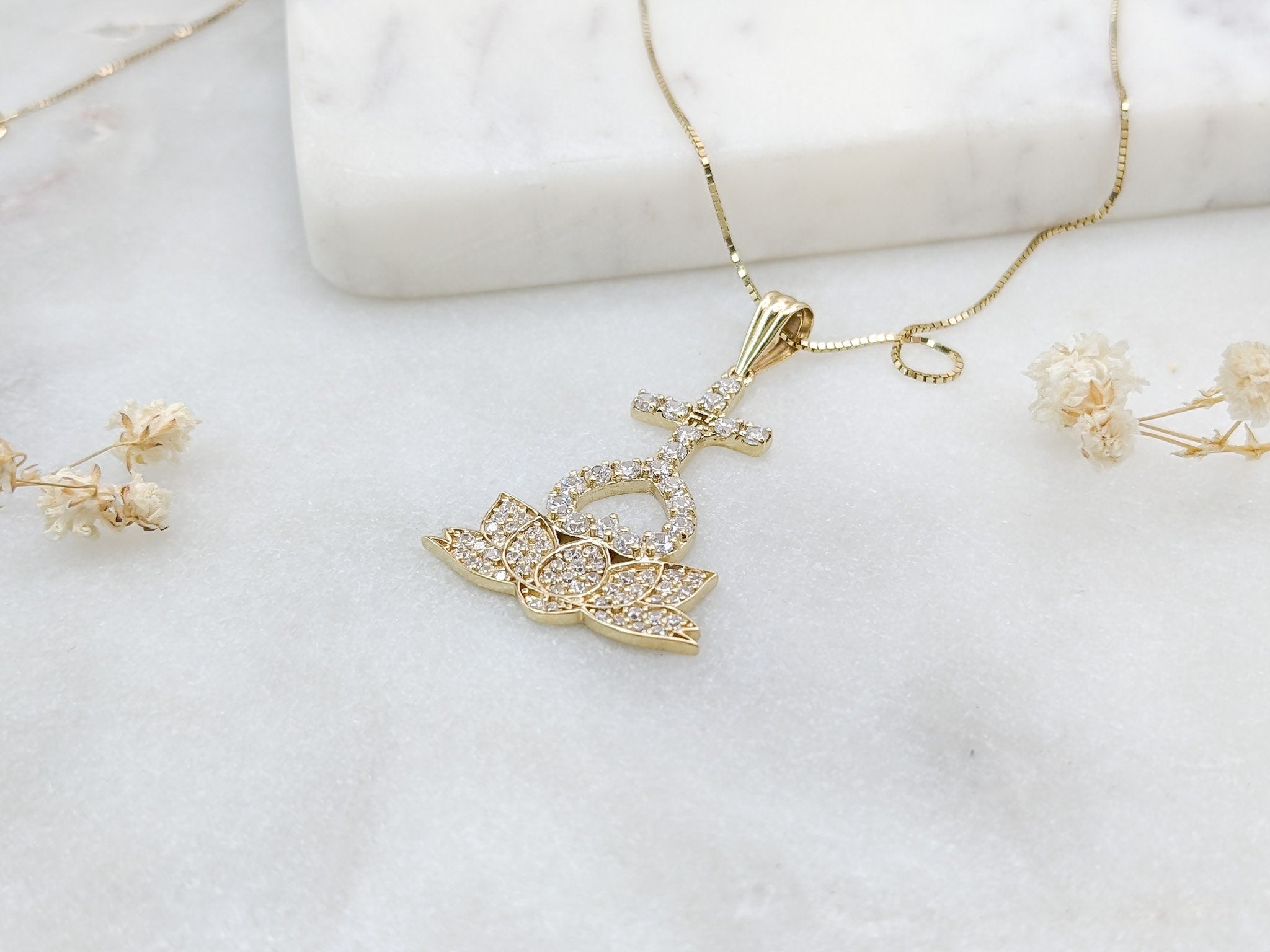 CZ Heart Lotus Pendant