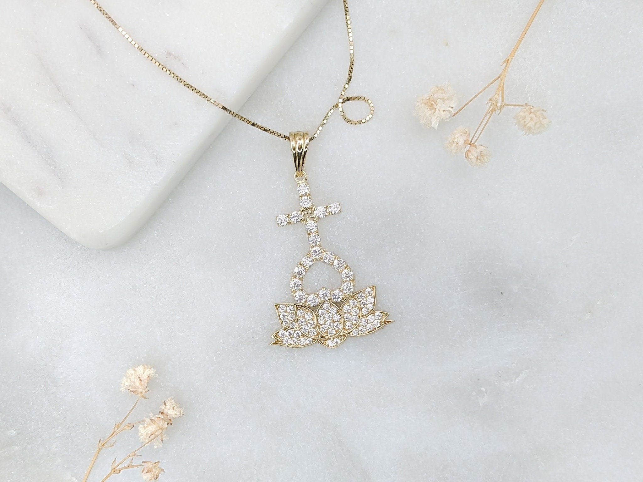 CZ Heart Lotus Pendant