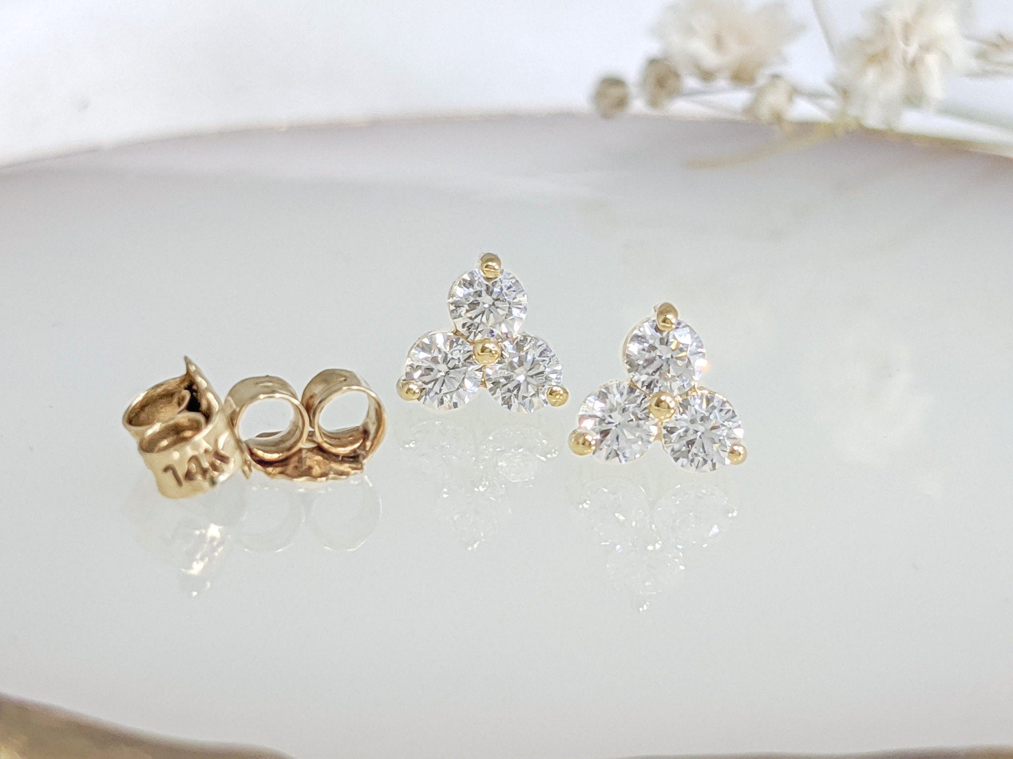Trio Stone Cluster Earrings