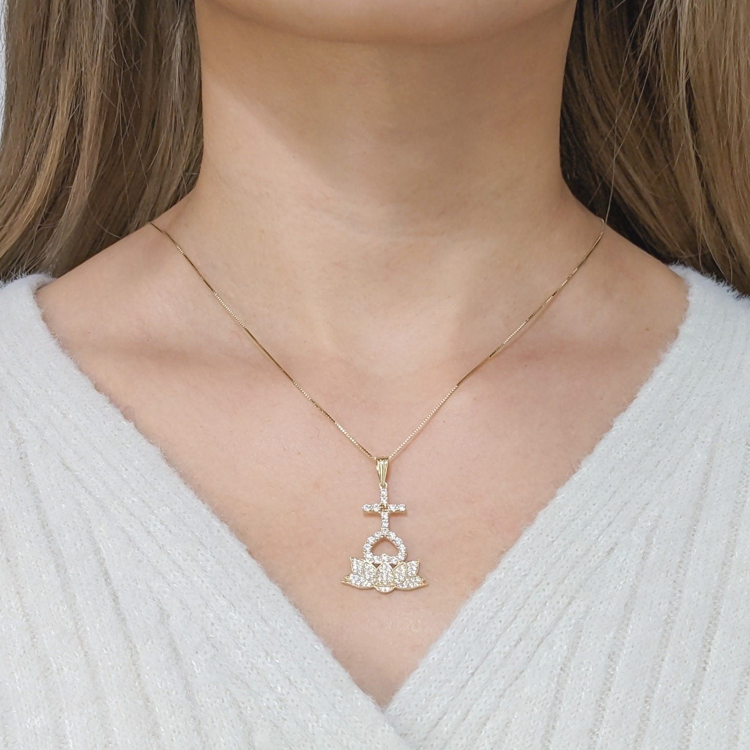 CZ Heart Lotus Pendant