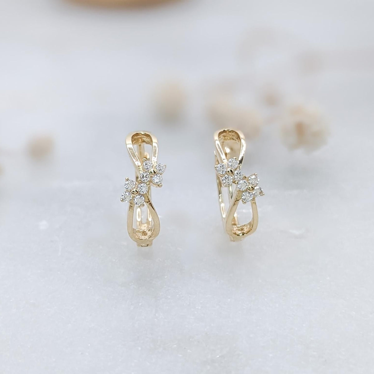Gold Infinity Flower Hoop Earrings