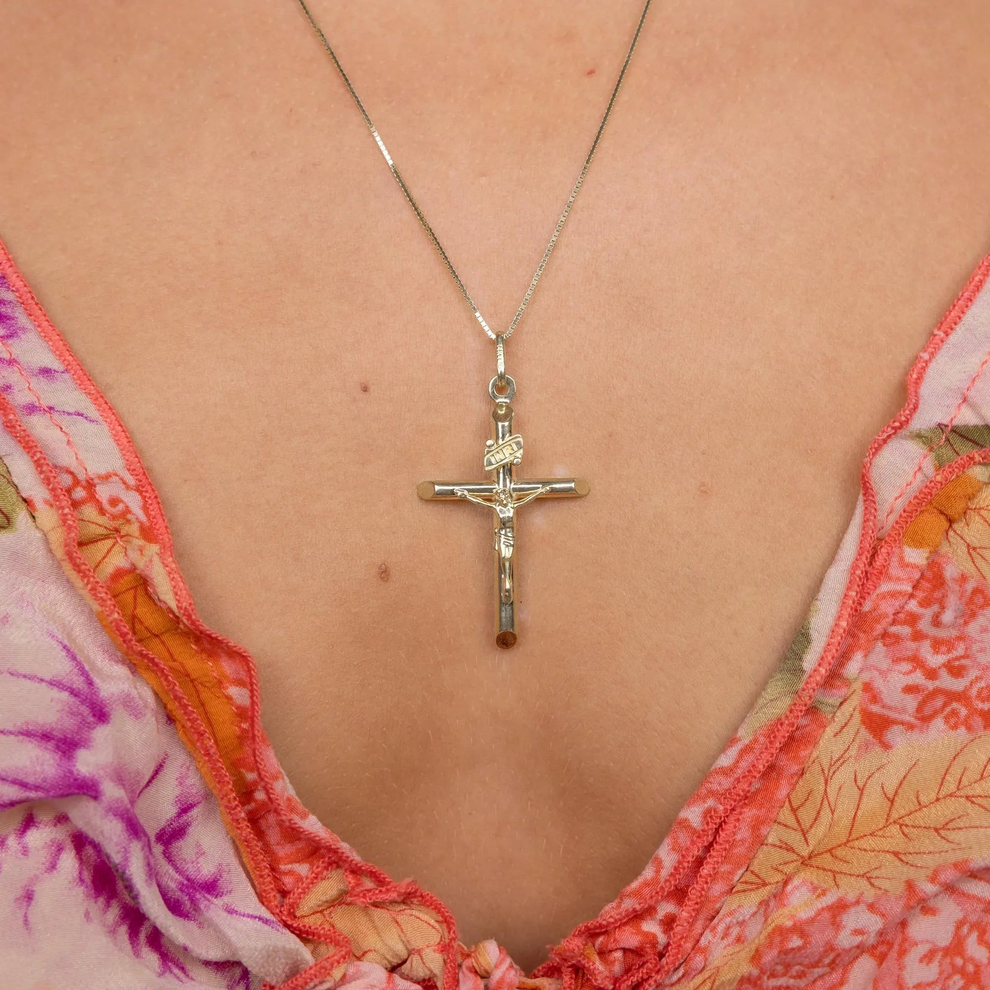 Gold INRI Jesus Crucifix Cross Pendant
