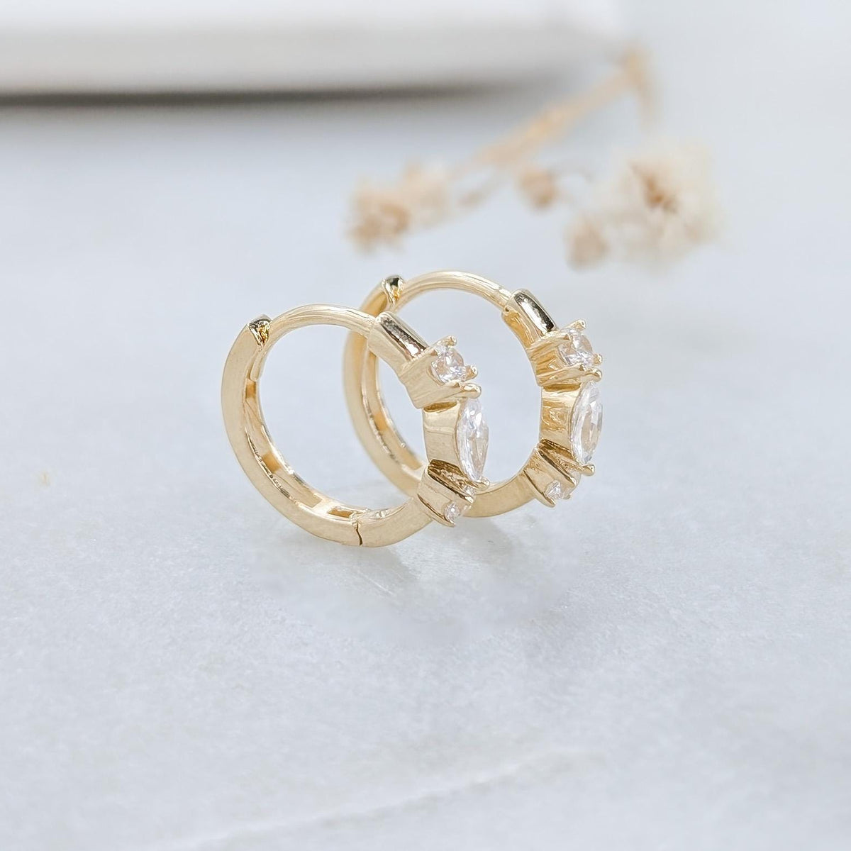 Mini Marquise Gold Huggies
