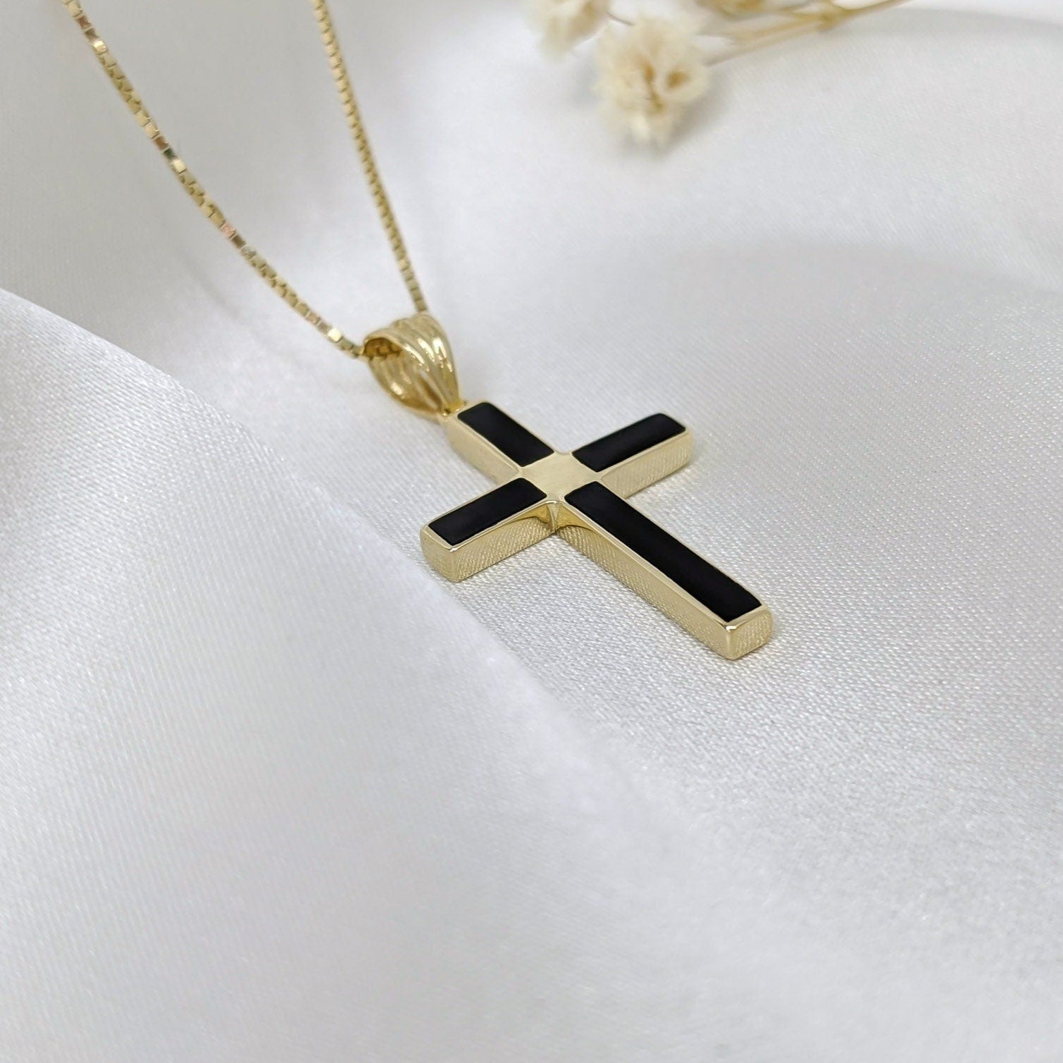 Black Inlay Onyx Cross Necklace