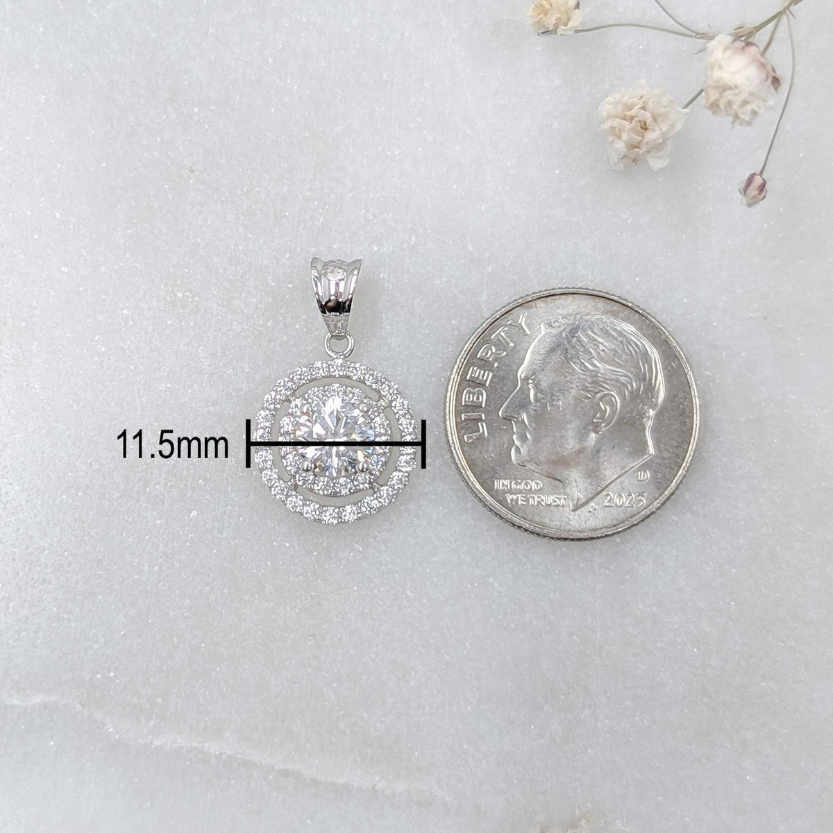 Double Pavé Halo Pendant - .925 Sterling Silver