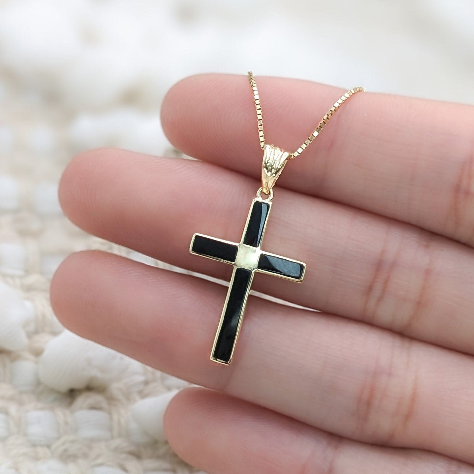 Black Inlay Onyx Cross Necklace