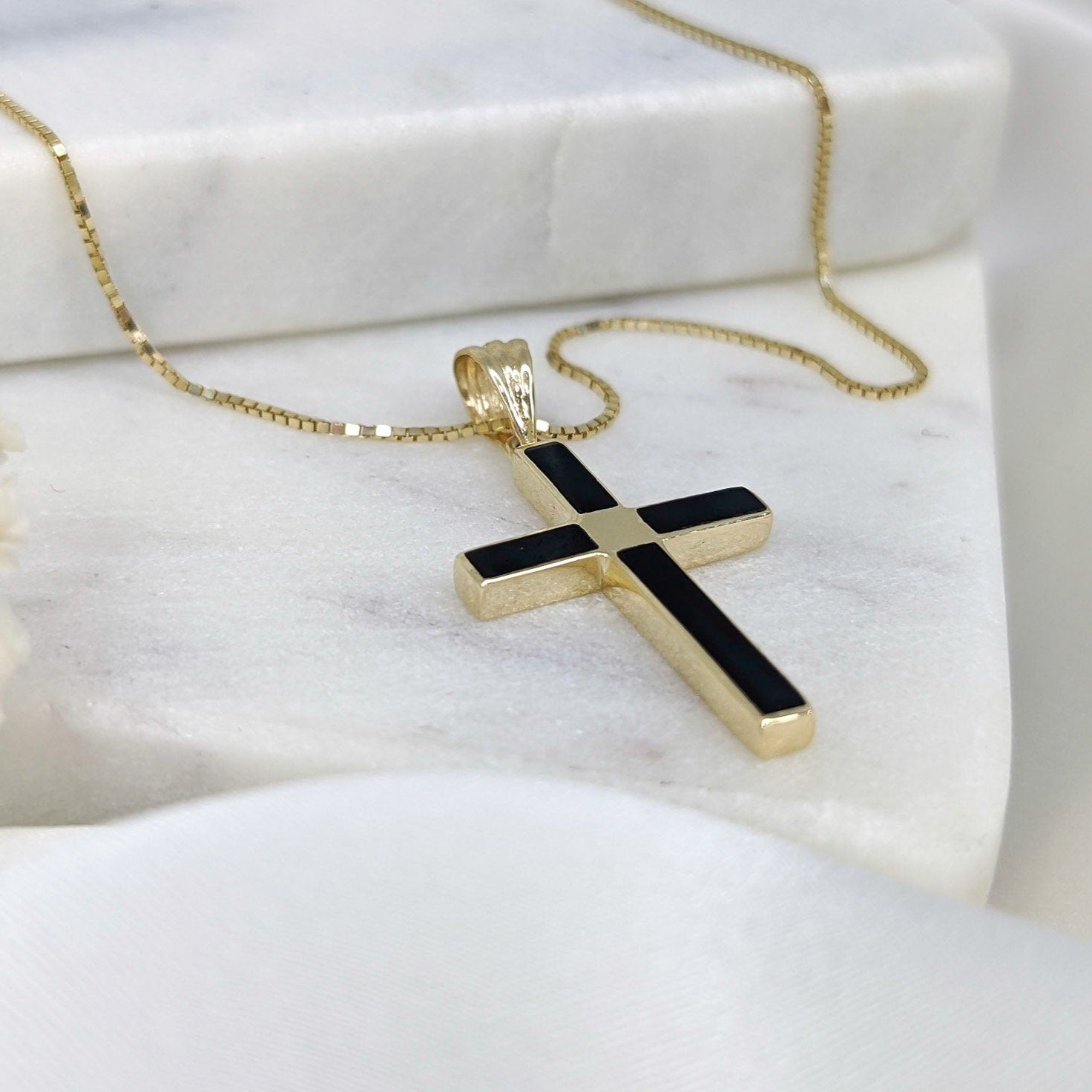 Black Inlay Onyx Cross Necklace