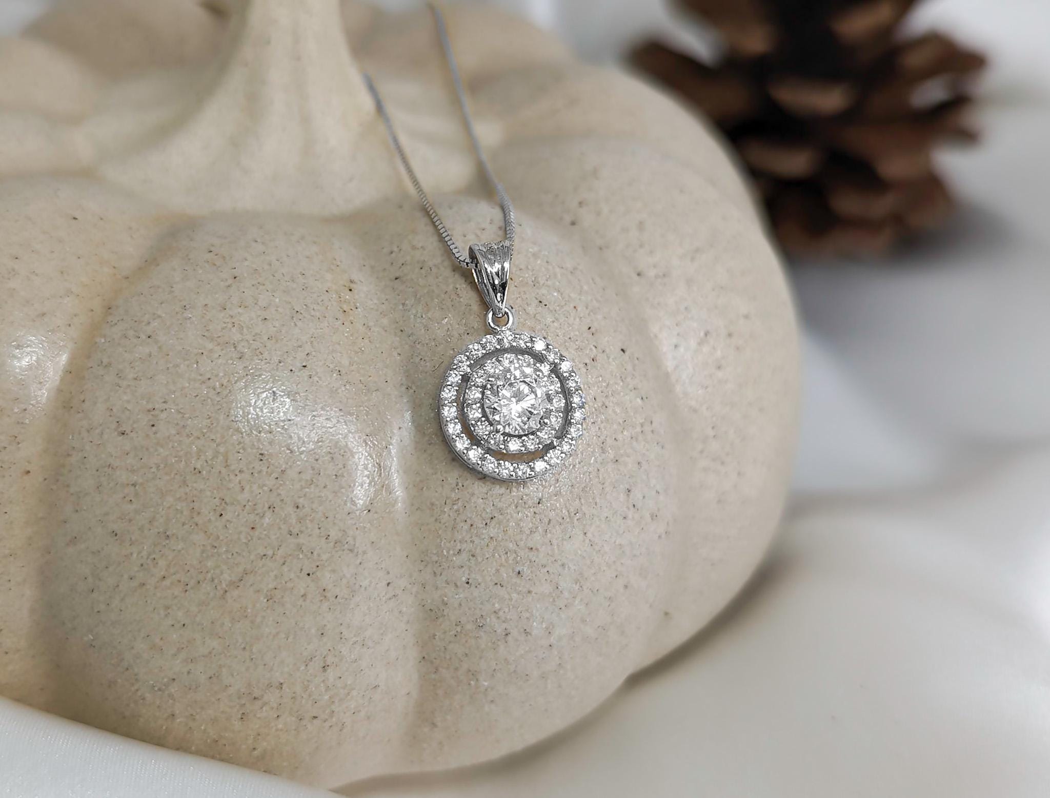 Double Pavé Halo Pendant - .925 Sterling Silver