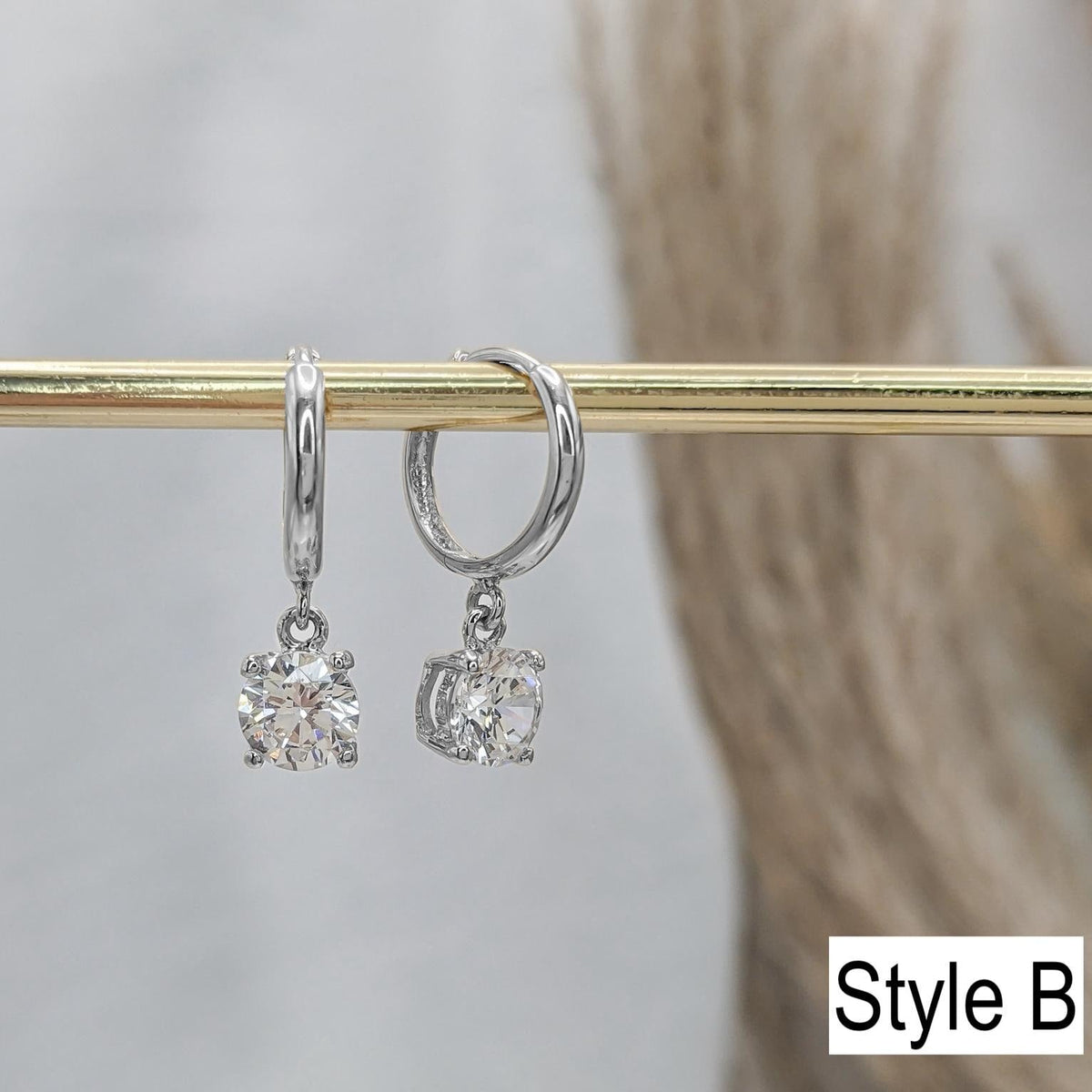 Solitaire Dangle Hoop Earrings – .925 Sterling Silver Hoops