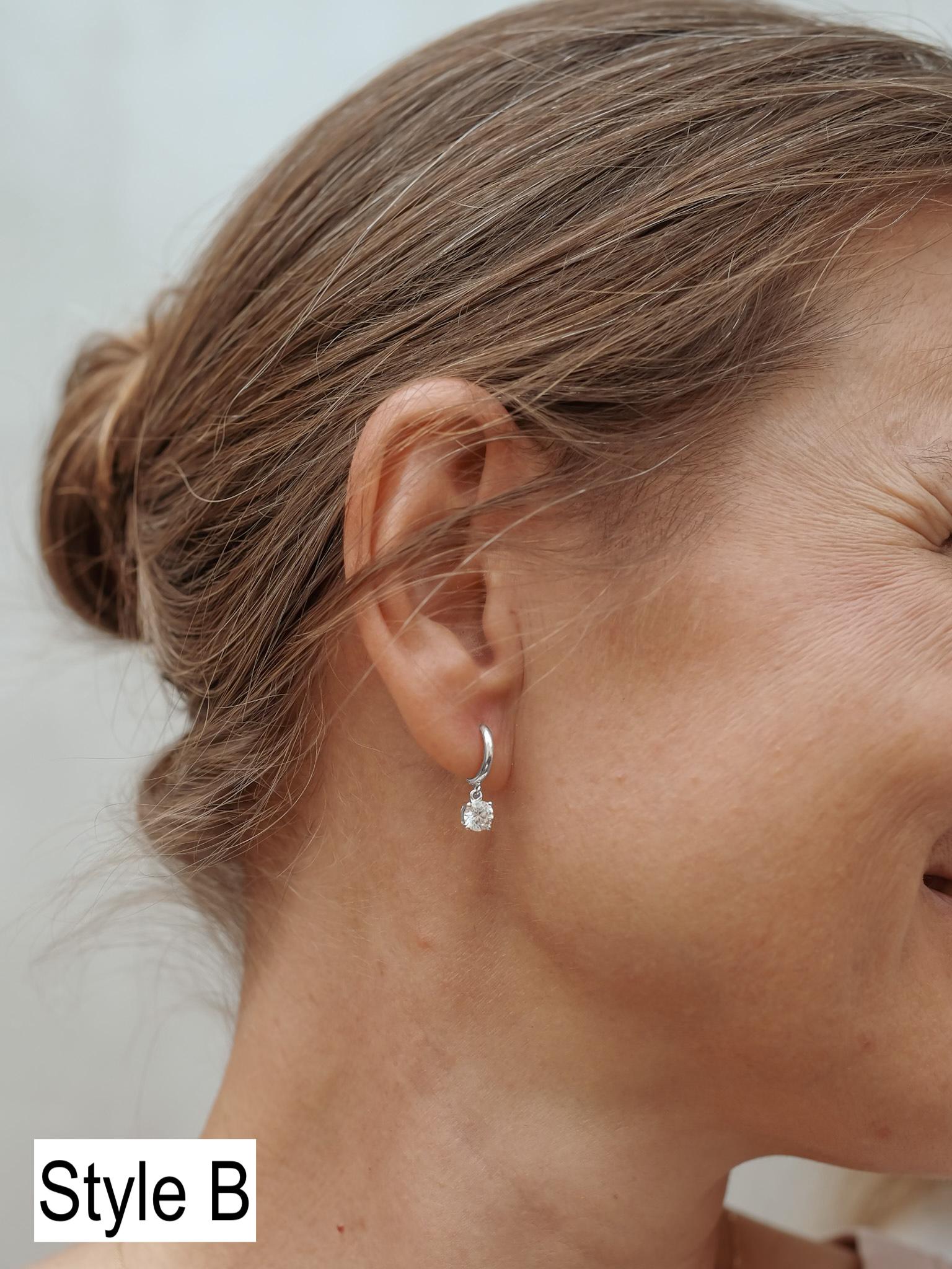 Solitaire Dangle Hoop Earrings – .925 Sterling Silver Hoops