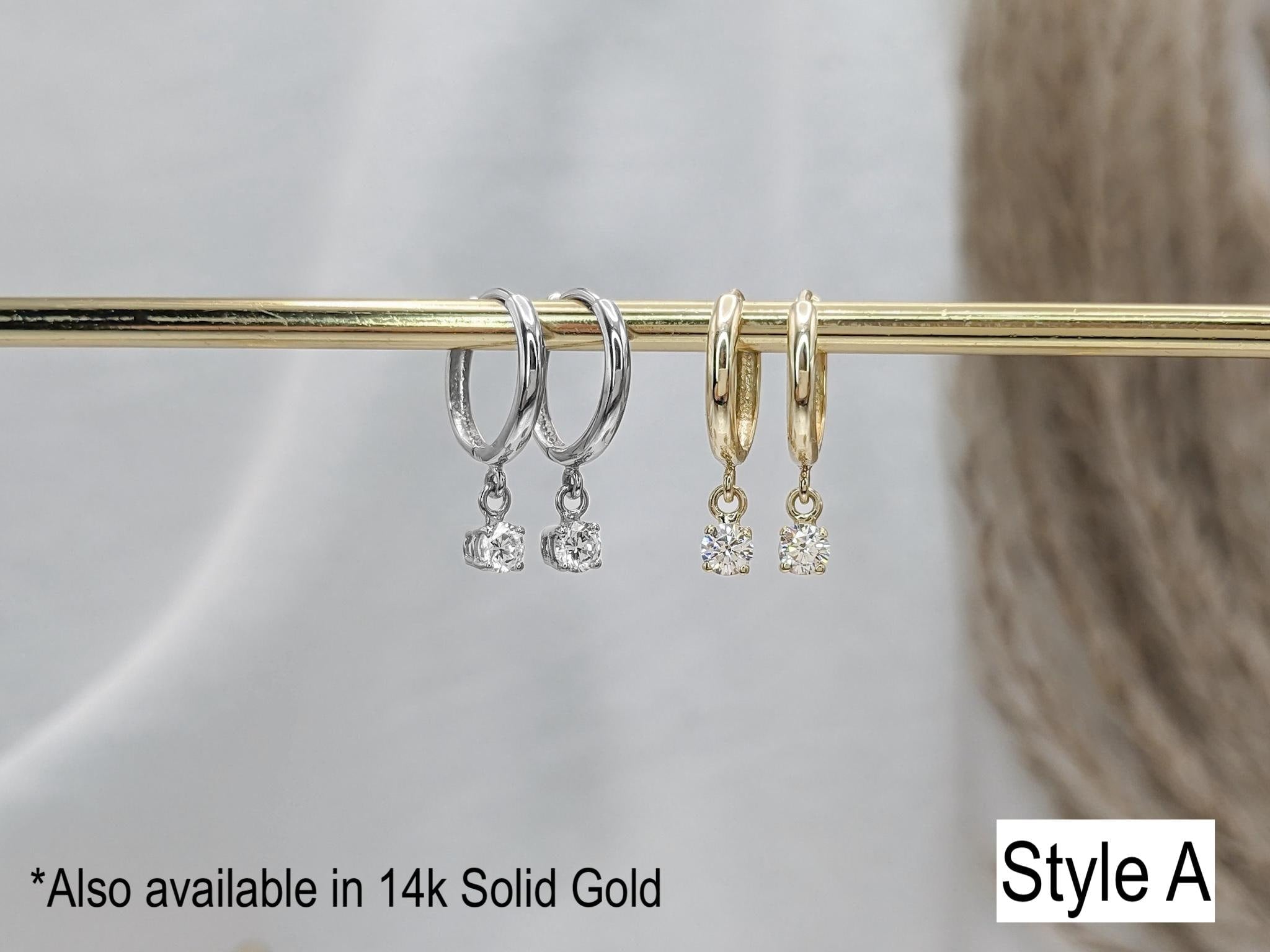 Solitaire Dangle Hoop Earrings – .925 Sterling Silver Hoops